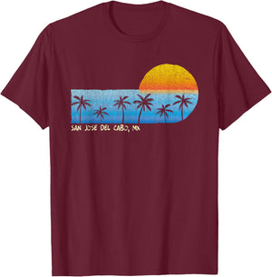 Vintage San Jose del Cabo, MX Palm Trees & Sunset Beach T-Shirt - T-Shirt | Maroon