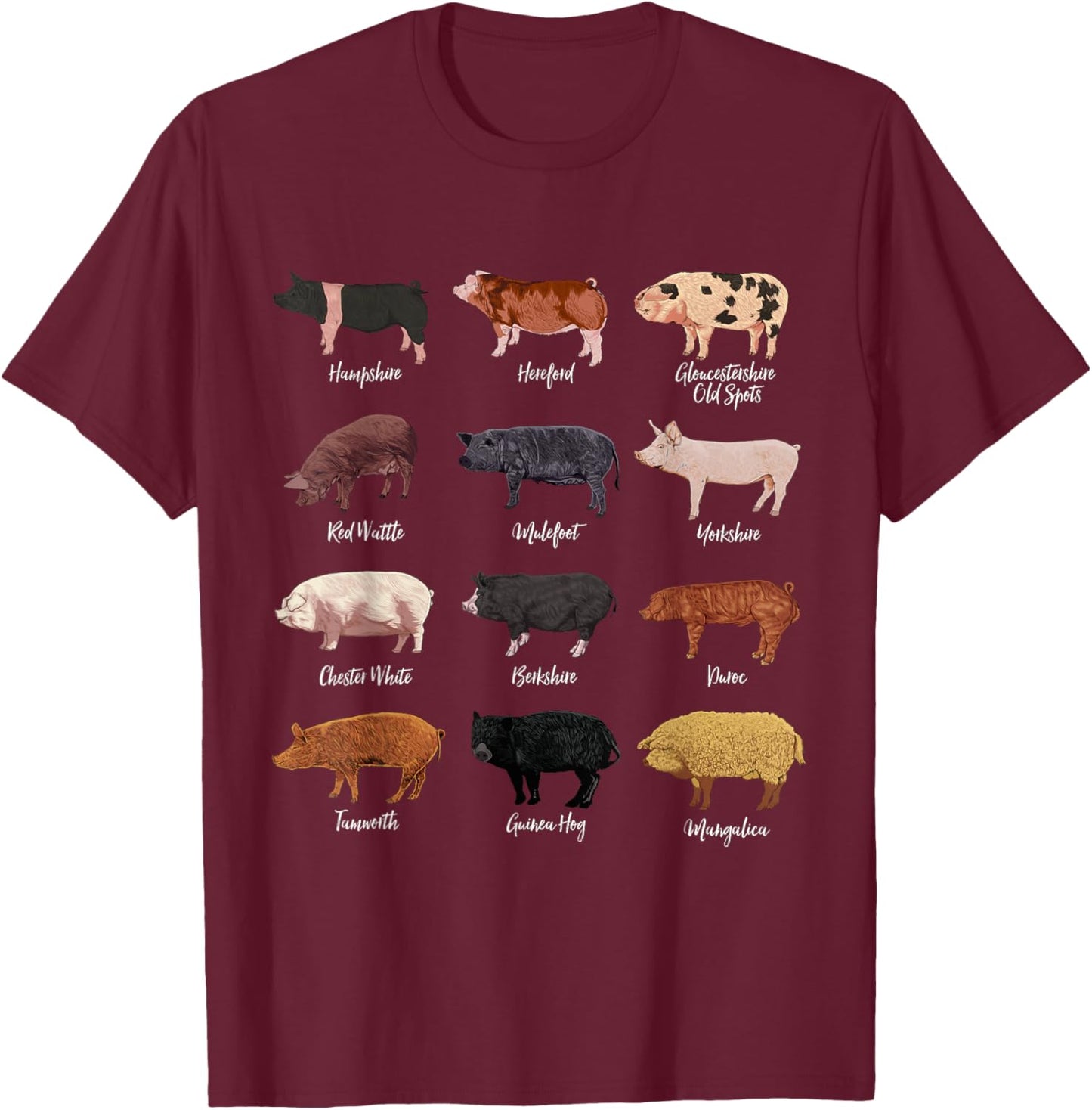 Pig drawings - Pig breeds T-Shirt - T-Shirt | Maroon