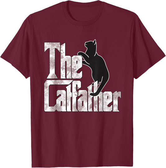 The Catfather Black Cat Father Mafia Whiskers Male Daddy T-Shirt - T-Shirt | Maroon