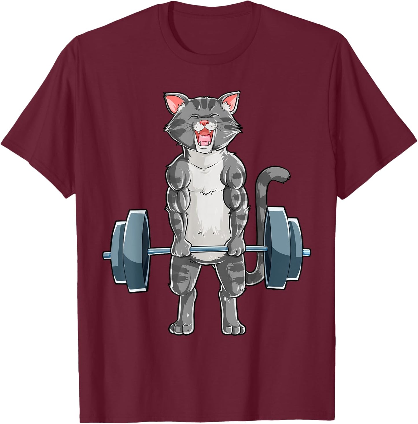 Cat Weightlifting Powerlifting Deadlift Fitness Gym Workout T-Shirt - T-Shirt | Maroon