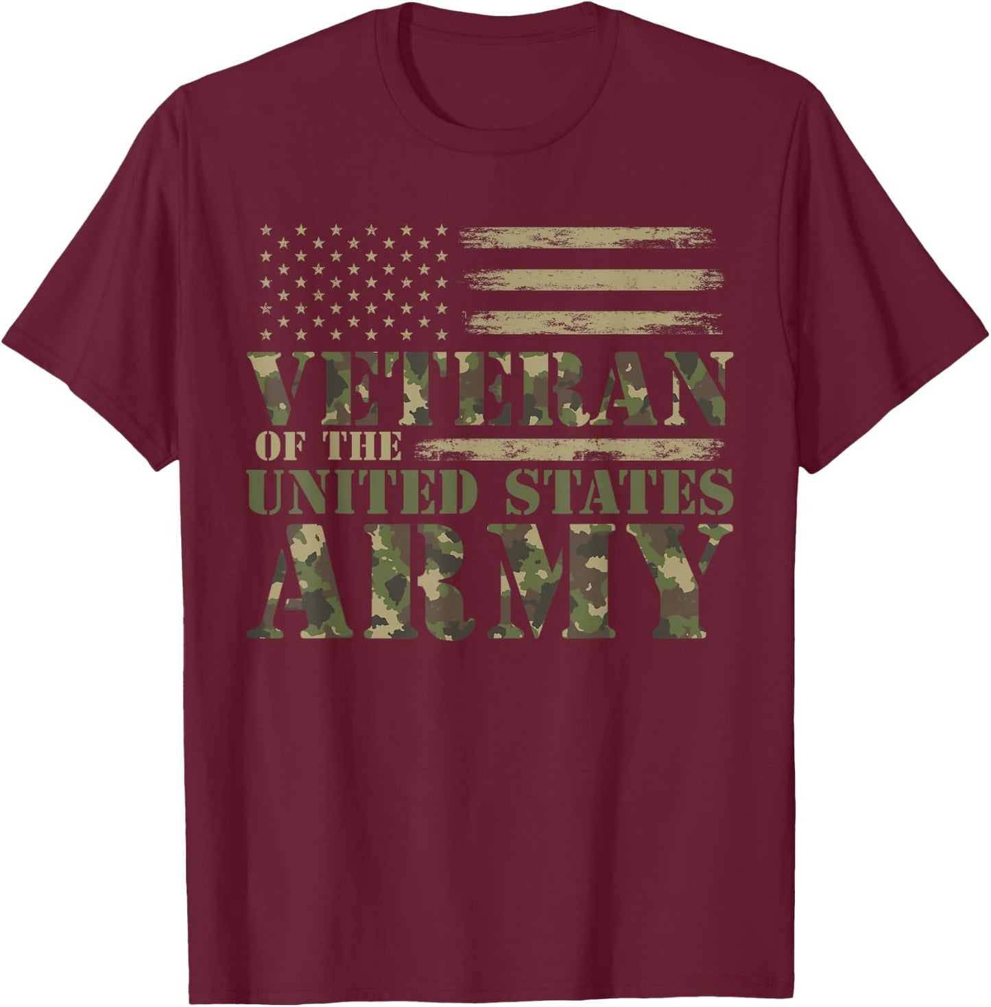 Veteran of The United States Army Camouflage US Flag Veteran T-Shirt - T-Shirt | Maroon