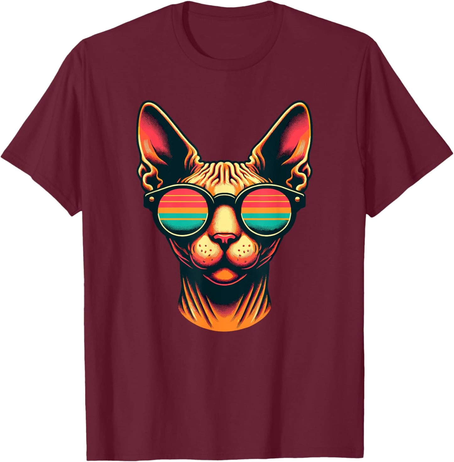 Retro Sunglasses Sphynx Canadian Hairless Cat Women Kids T-Shirt - T-Shirt | Maroon