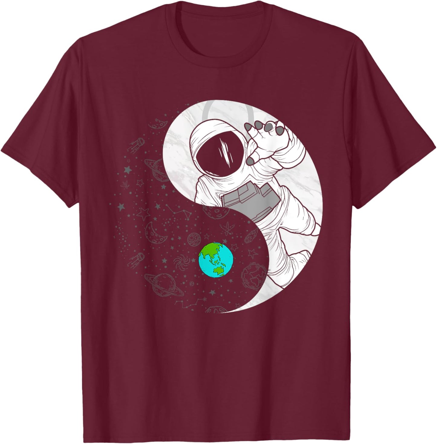 Outerspace Spaceflight aerospace engineering Yin and Yang T-Shirt - T-Shirt | Maroon