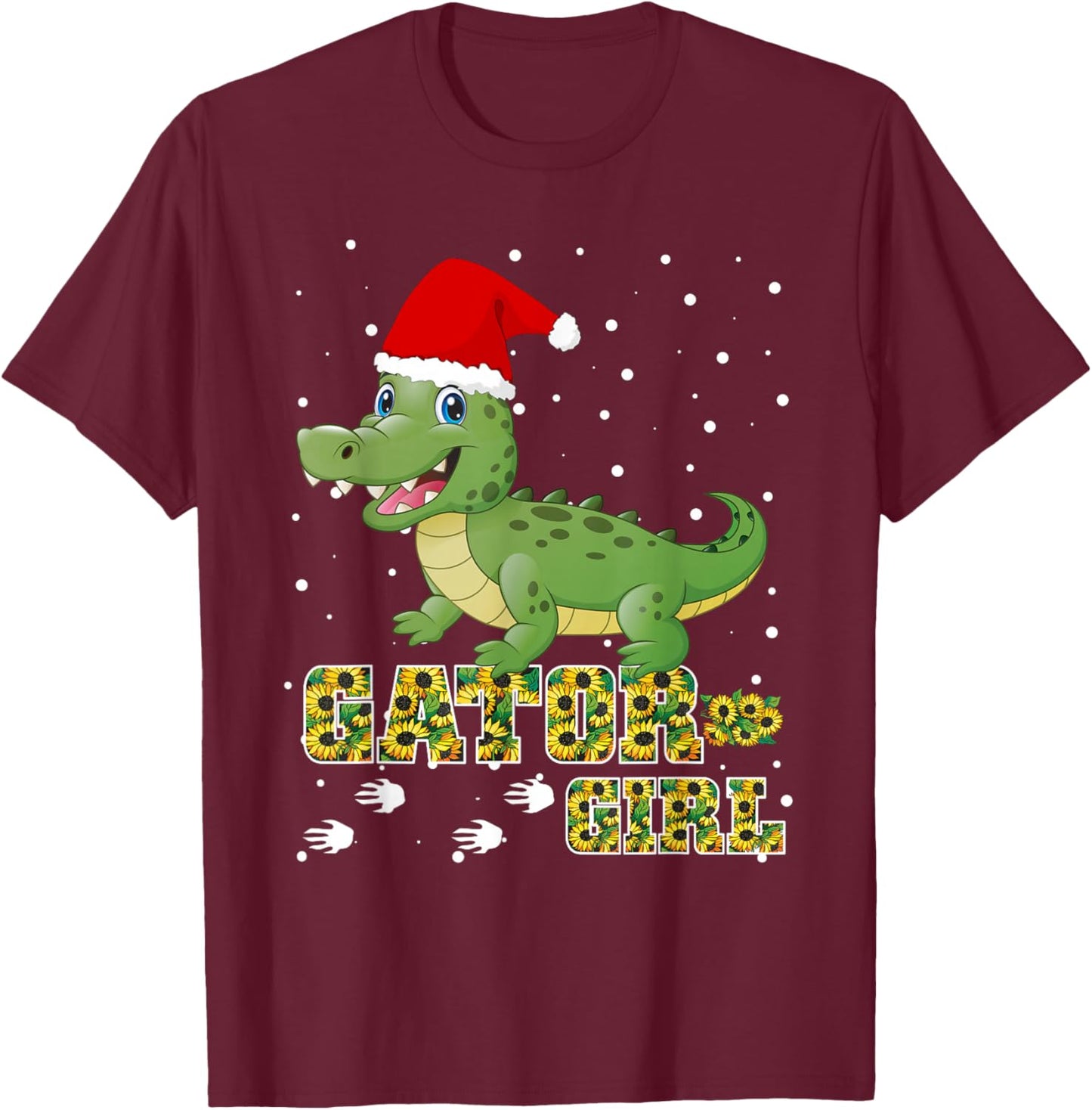 Christmas Gator Girl Santa Hat Florida Alligator Crocodile T-Shirt - T-Shirt | Maroon