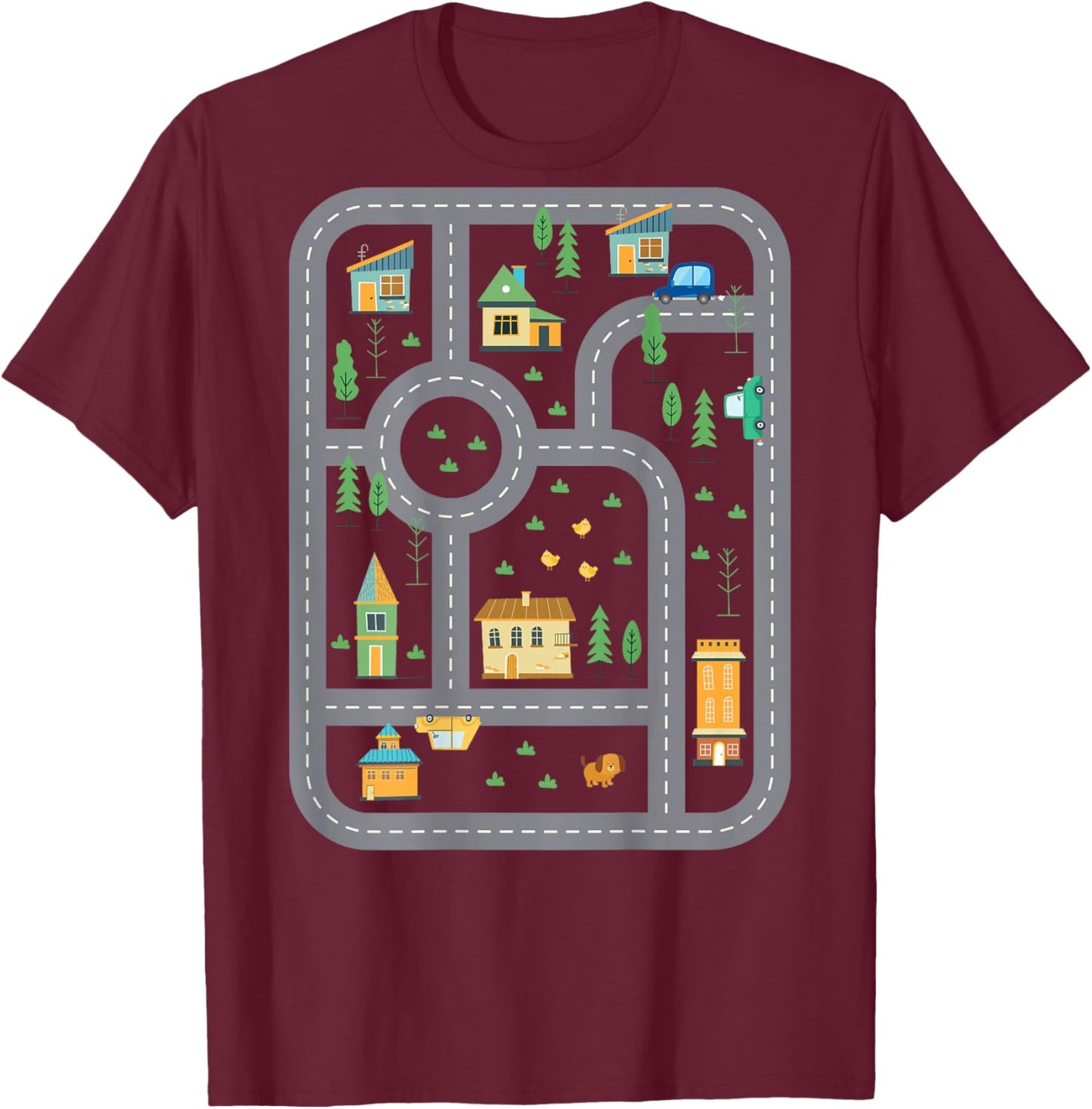 Cool Playmat Race Car Track On Back Dad Race car Mat T-Shirt - T-Shirt | Maroon