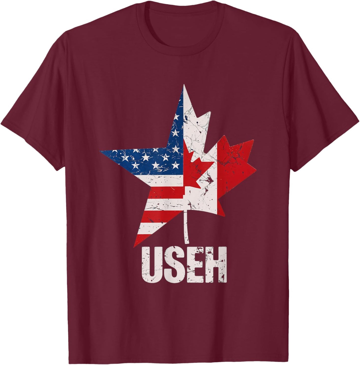USEH Canada USA Flag Maple Leaf American Canadian T-Shirt - T-Shirt | Maroon