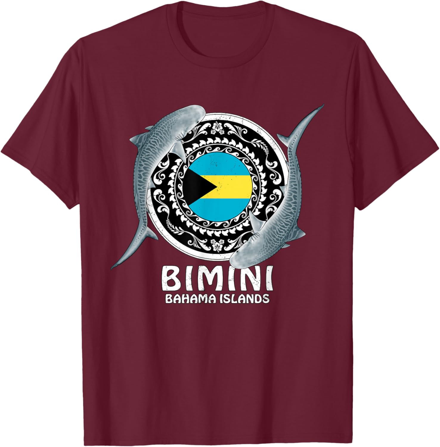 Bimini Tiger Shark Bahamas Flag T-Shirt - T-Shirt | Maroon