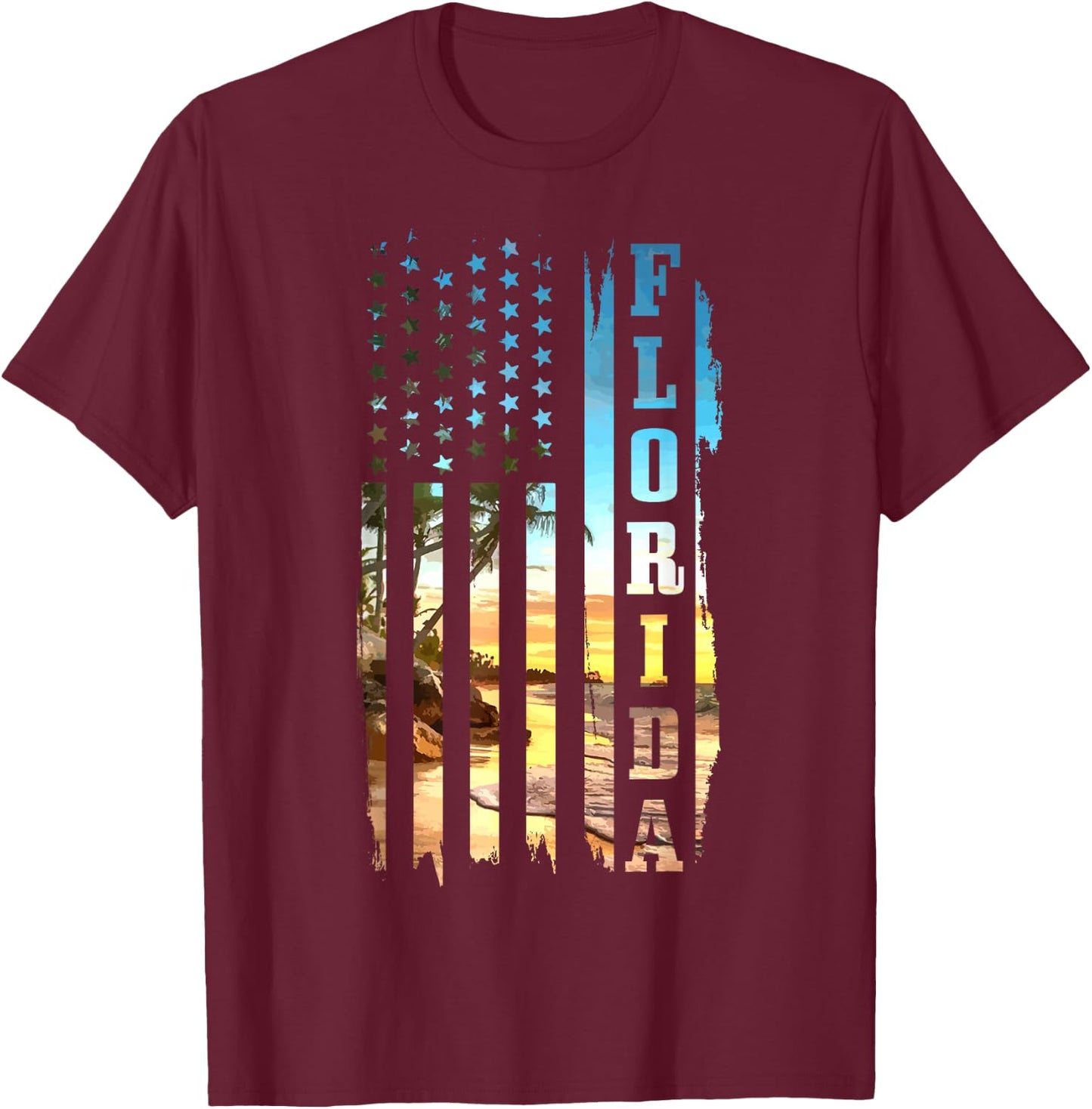 Florida American Flag Pride Beach Surfer T-Shirt - T-Shirt | Maroon