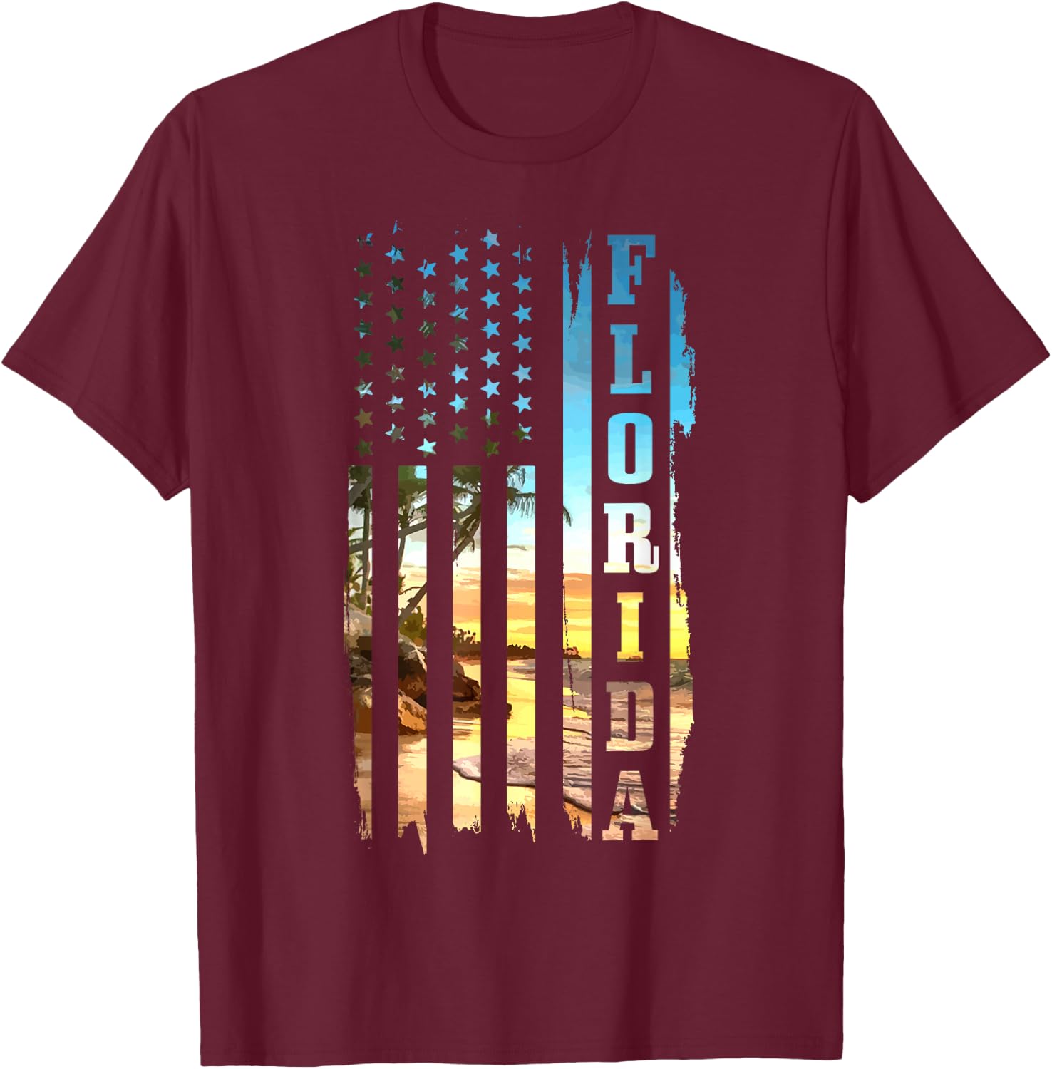 Florida American Flag Pride Beach Surfer T-Shirt - T-Shirt | Maroon