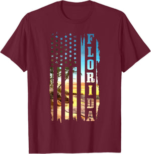 Florida American Flag Pride Beach Surfer T-Shirt - T-Shirt | Maroon