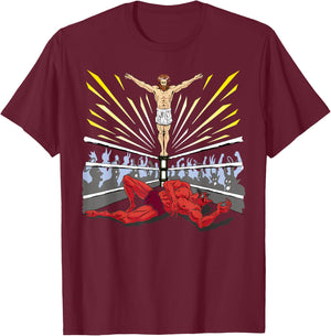 Wrestling Costume Jesus Devil Comic Outfit Christian Graphic T-Shirt - T-Shirt | Maroon