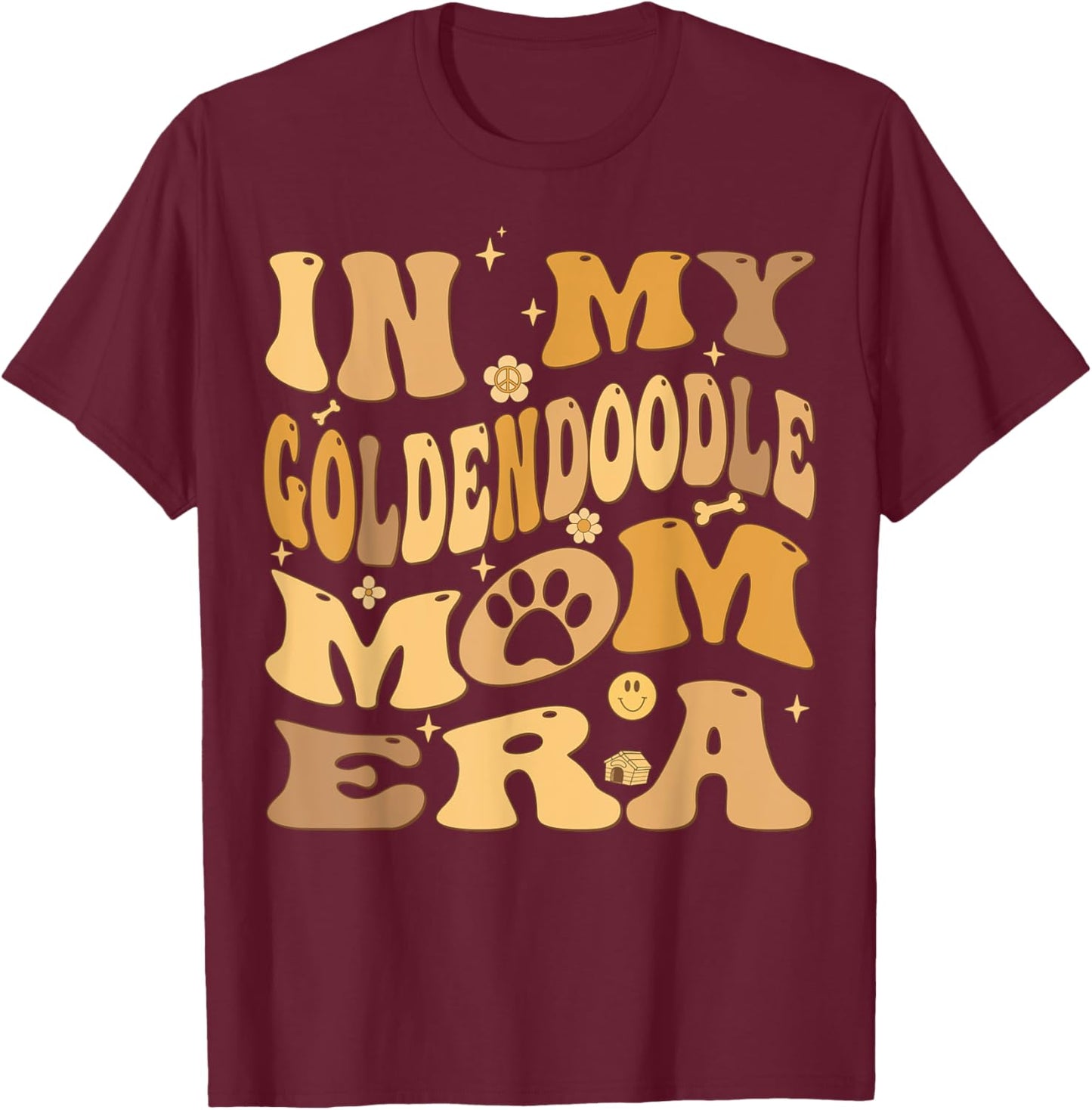 In My Goldendoodle Mom Era Groovy Groodle Dog T-Shirt - T-Shirt | Maroon