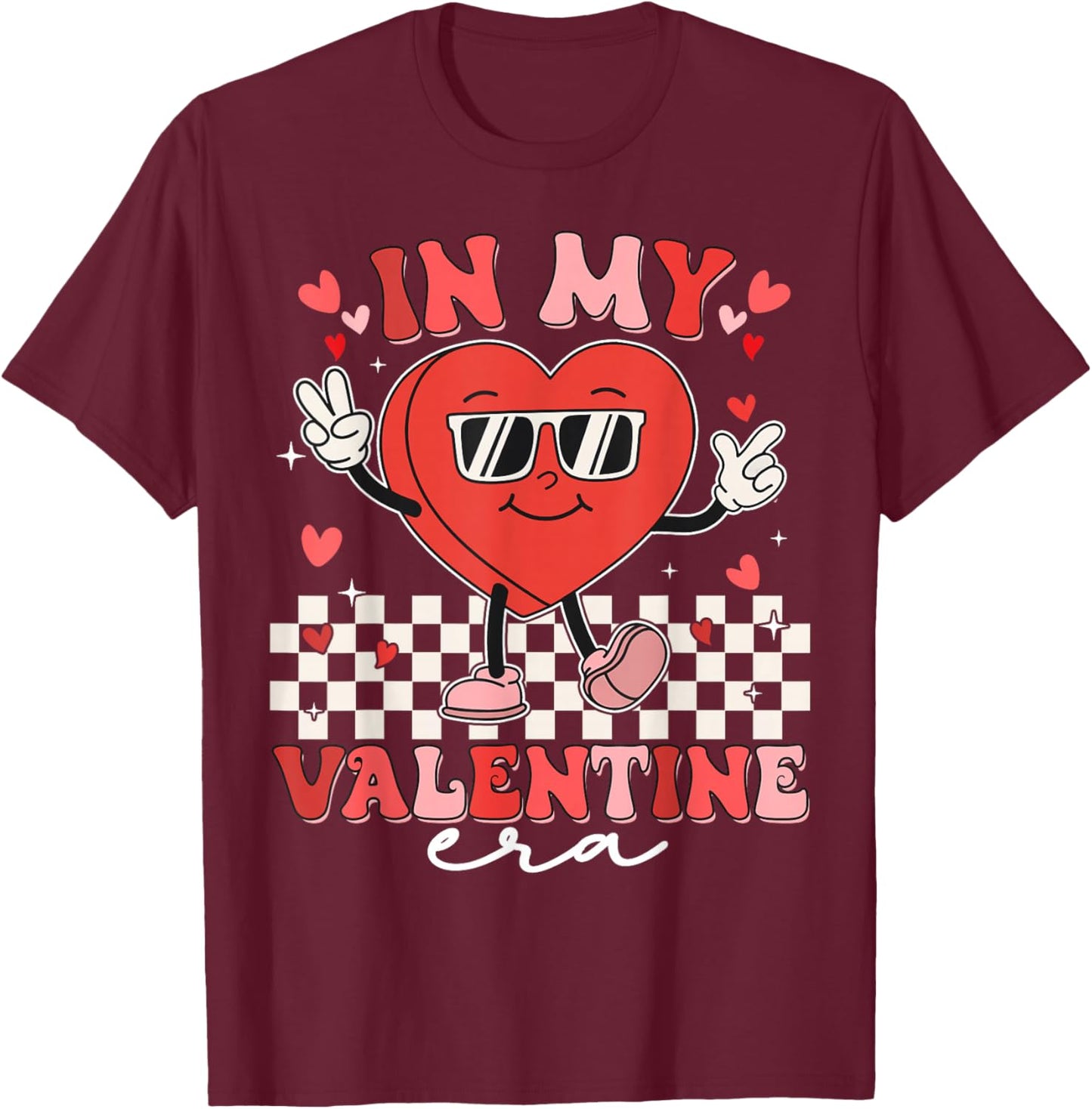 Retro Groovy In My Valentine Era Valentine Day Men Women Kid T-Shirt - T-Shirt | Maroon