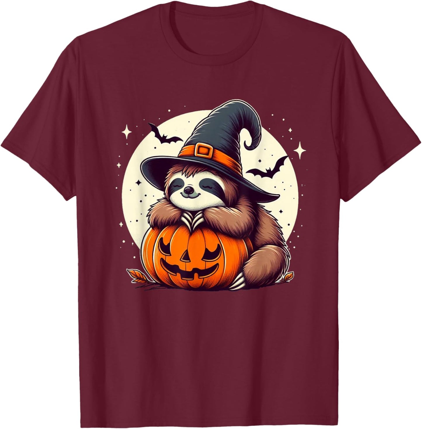 Halloween Pumpkin Cute Sloth Halloween T-Shirt - T-Shirt | Maroon