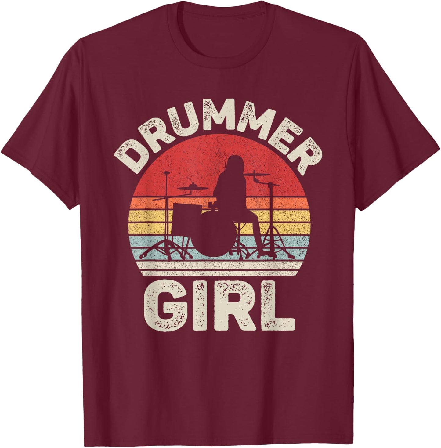 Vintage Retro Drummer Girl Shirt Drummer Gifts T-Shirt - T-Shirt | Maroon