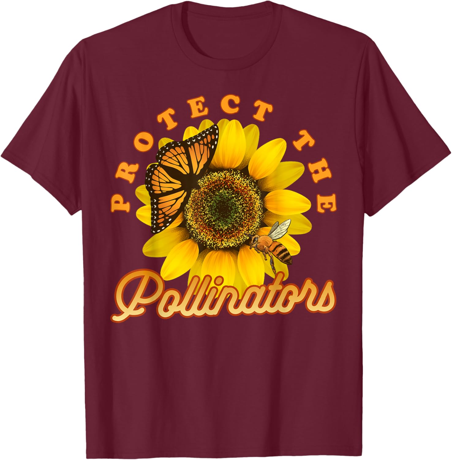 Cool Protect Pollinators Save the bees Sunflower T- shirt T-Shirt - T-Shirt | Maroon