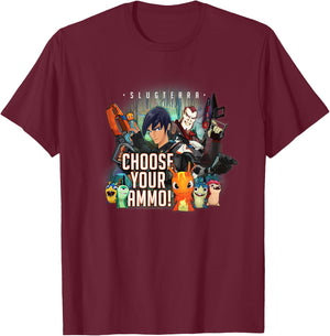 Slugterra - Eli and Dr. Thaddius Blakk - Choose Your Ammo T-Shirt - T-Shirt | Maroon