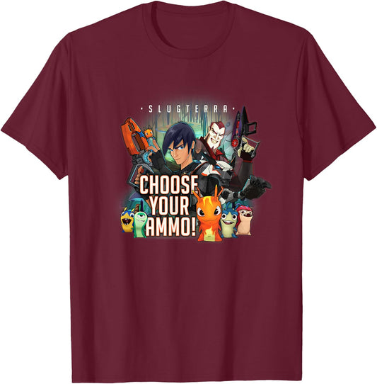 Slugterra - Eli and Dr. Thaddius Blakk - Choose Your Ammo T-Shirt - T-Shirt | Maroon