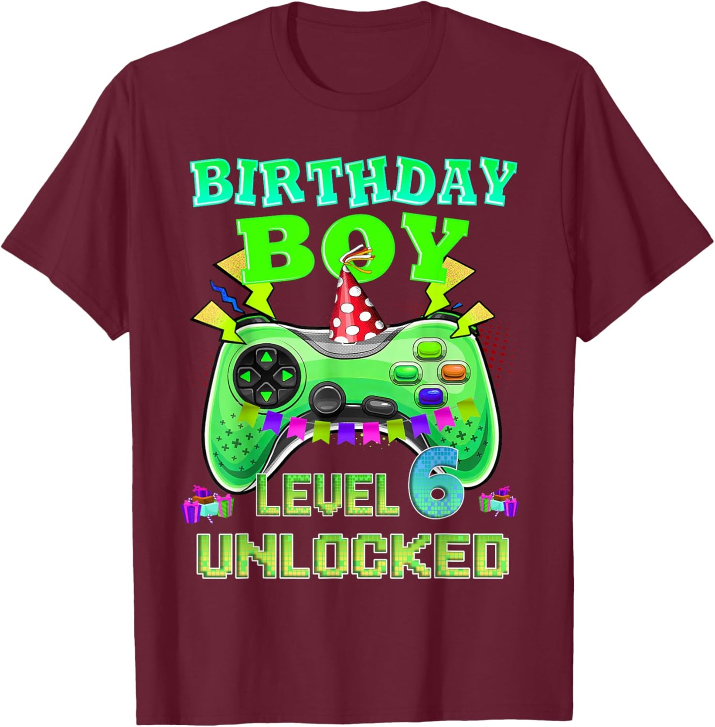 Level 6 Unlocked Video Game 6th Birthday Gamer Gift Boys T-Shirt - T-Shirt | Maroon