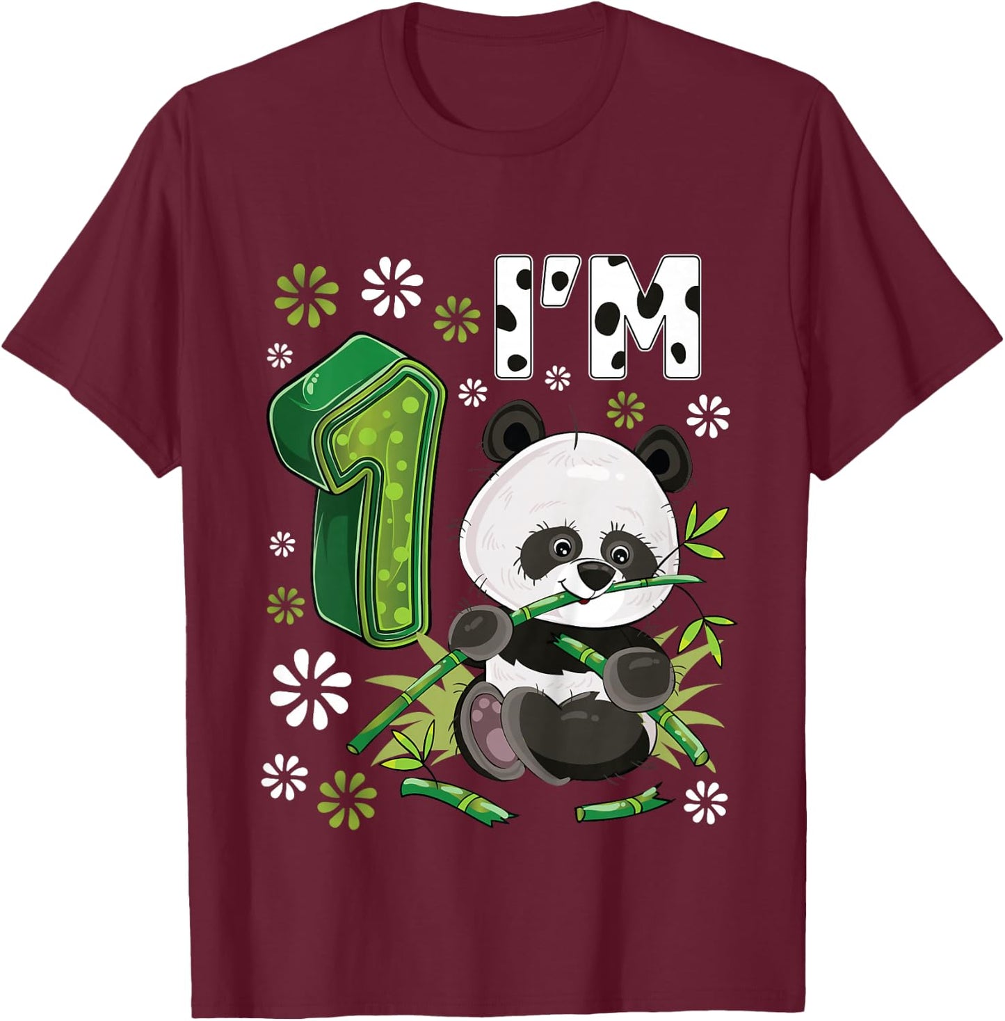 1 Year Old Panda 1st Birthday Party Animal Panda Lover T-Shirt - T-Shirt | Maroon