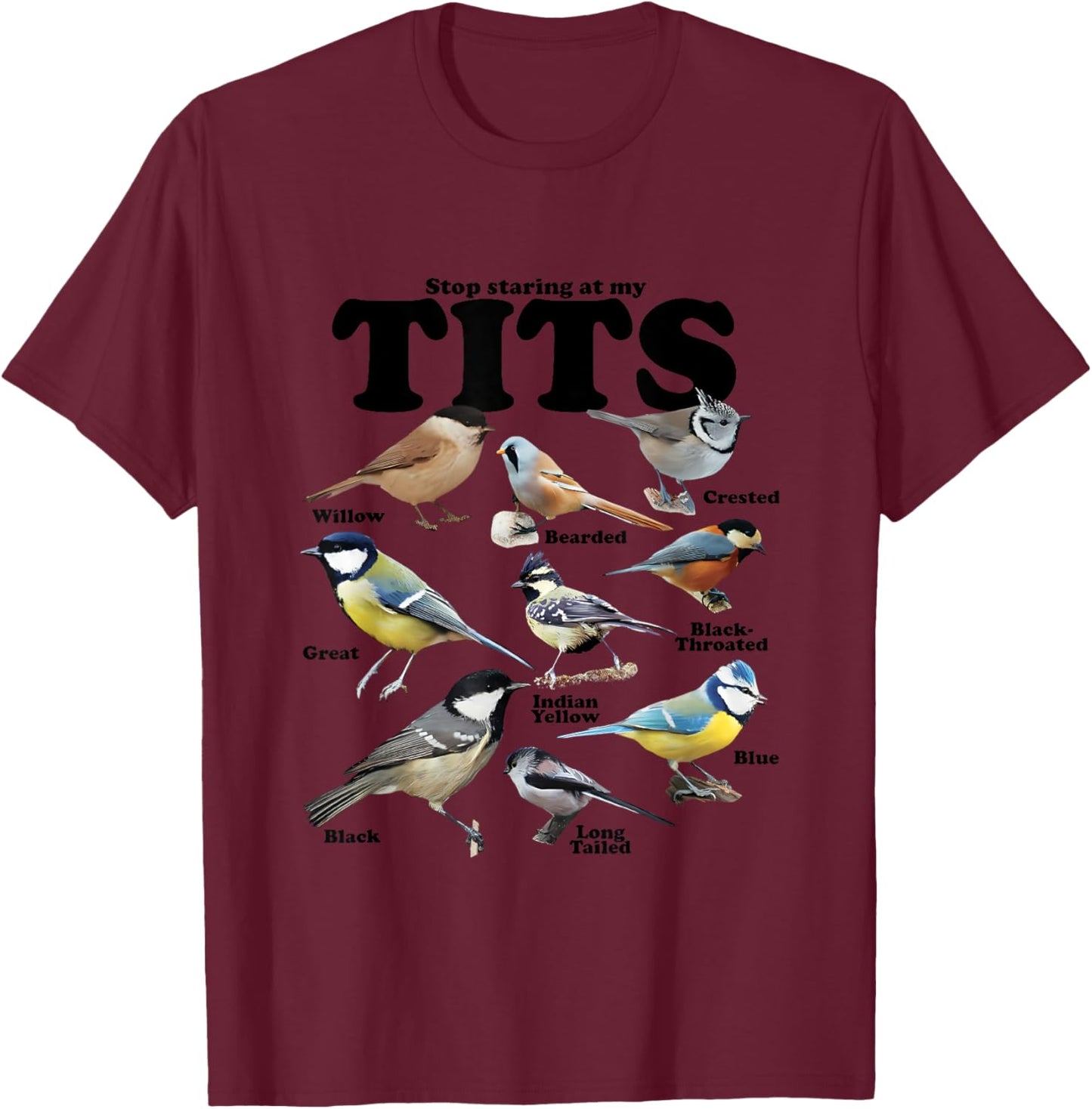 Stop Staring At My Tits Funny T-Shirt - T-Shirt | Maroon