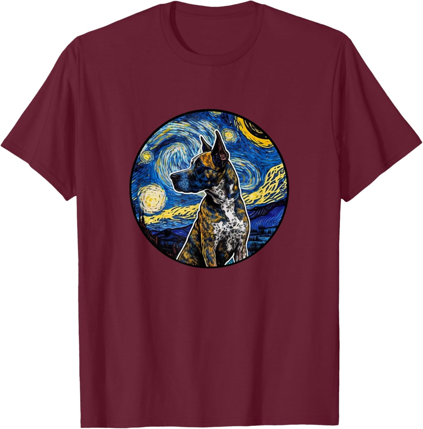 Treeing Tennessee Brindle Starry Night Painting Dog Mom Dad T-Shirt - T-Shirt | Maroon