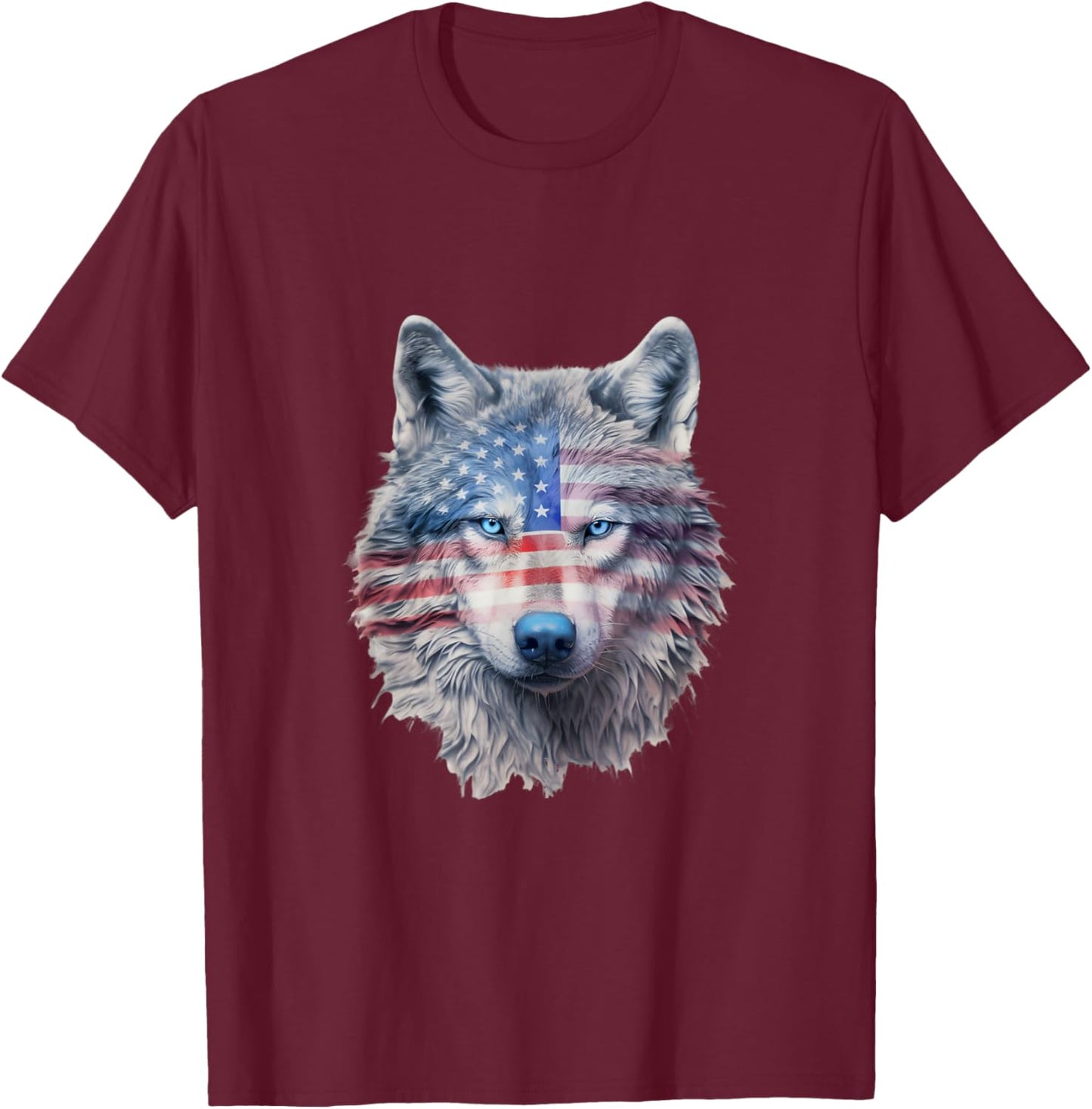 Patriotic Red White And Blue Wolf T-Shirt - T-Shirt | Maroon