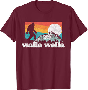 State Of Washington Sasquatch Garage Walla Walla Washington Bigfoot Mountains Retro Distressed T-Shirt - T-Shirt | Maroon