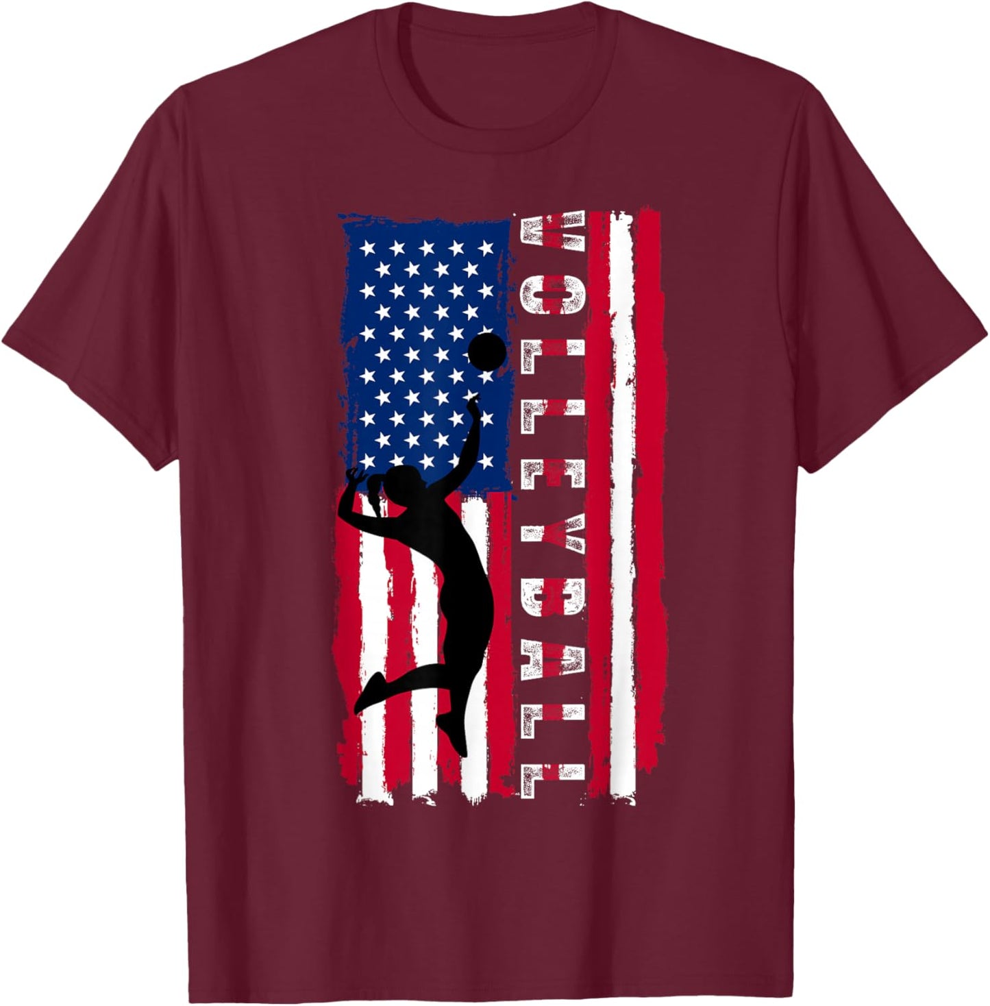 Patriotic Volleyball American USA Flag 4th of July Girl Teen T-Shirt - T-Shirt | Maroon