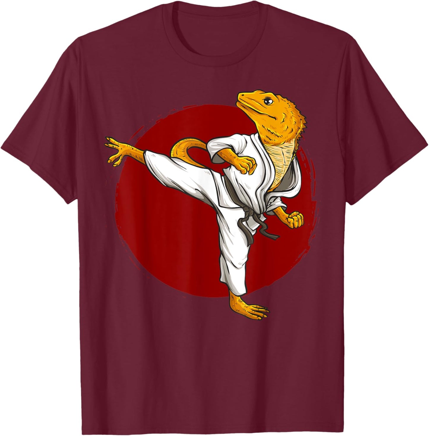 Funny Bearded dragons doing Karate Samurai Ninja lizard Art T-Shirt - T-Shirt | Maroon