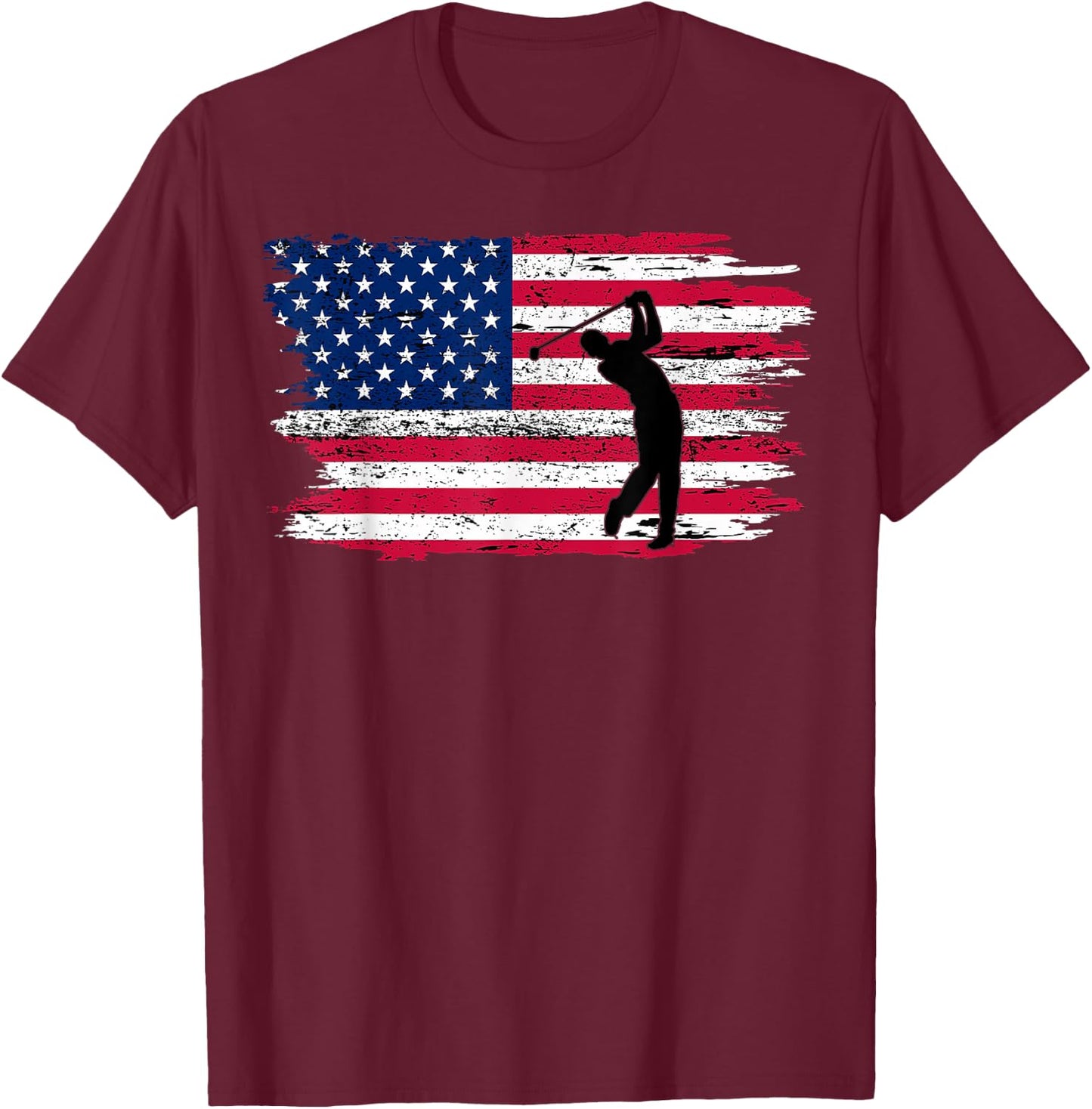 American Flag Golf Shirt 4th July Patriotic Golfer T-Shirt - T-Shirt | Maroon