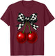 Coquette Cherry Checkered Ribbon Bow Women Girls T-Shirt - T-Shirt | Maroon