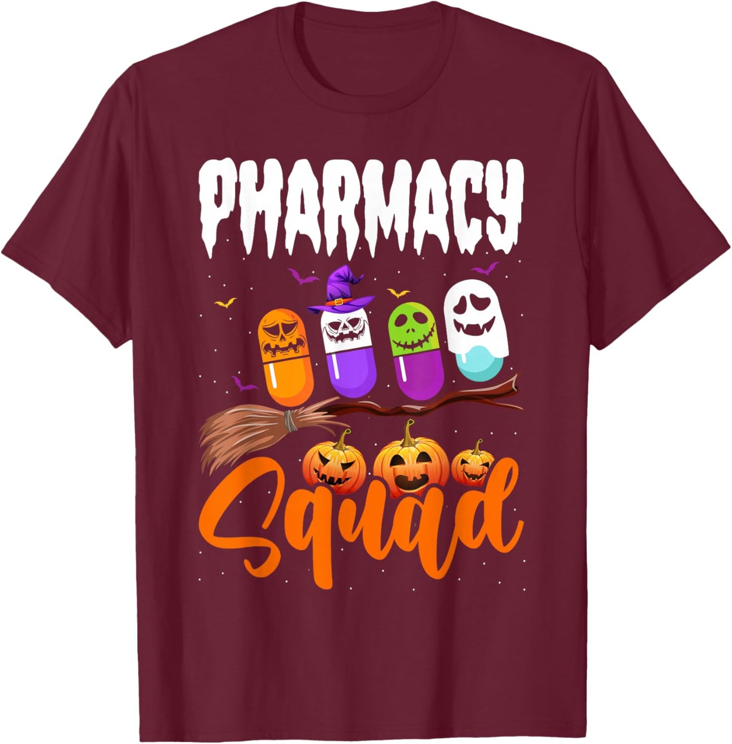 Funny Pills Pharmacy Squad Pharmacist Technician Halloween T-Shirt - T-Shirt | Maroon