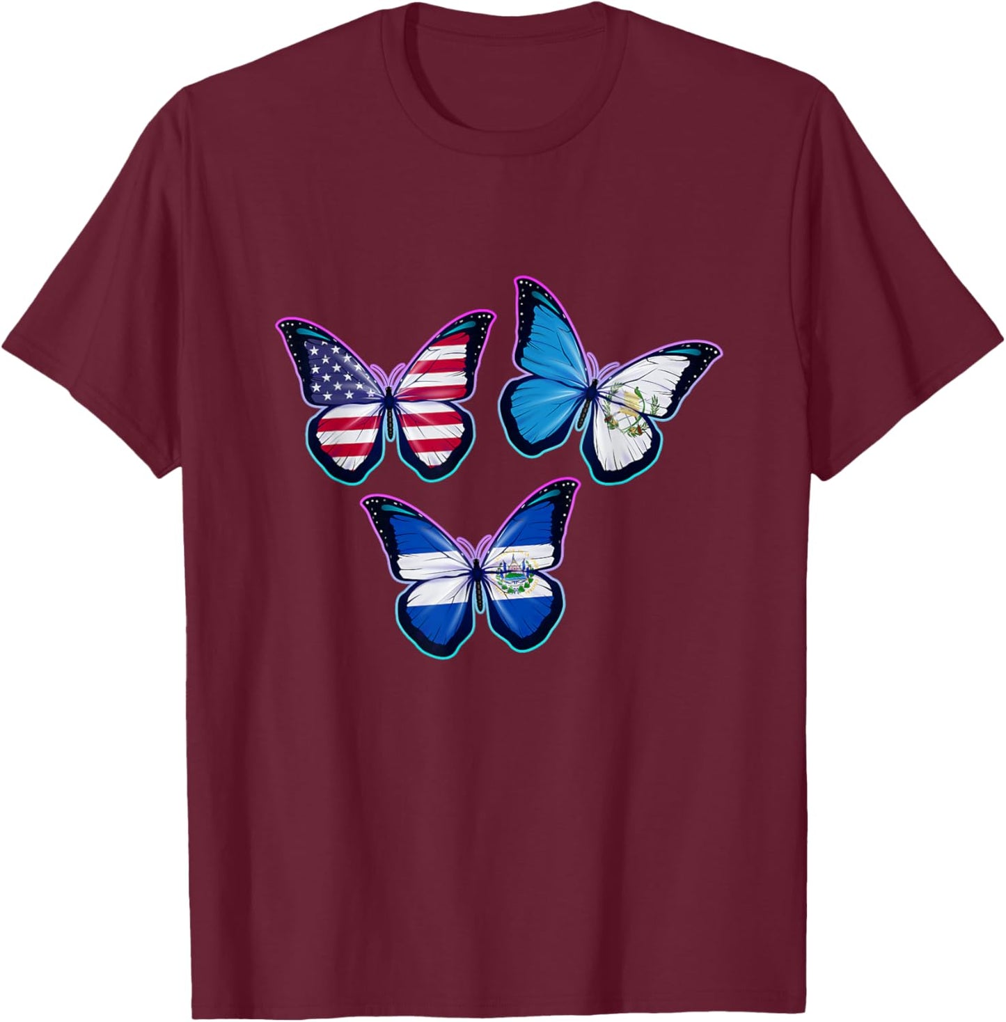 Multiculti Heritage. El Salvador, Guatemala and the USA T-Shirt - T-Shirt | Maroon