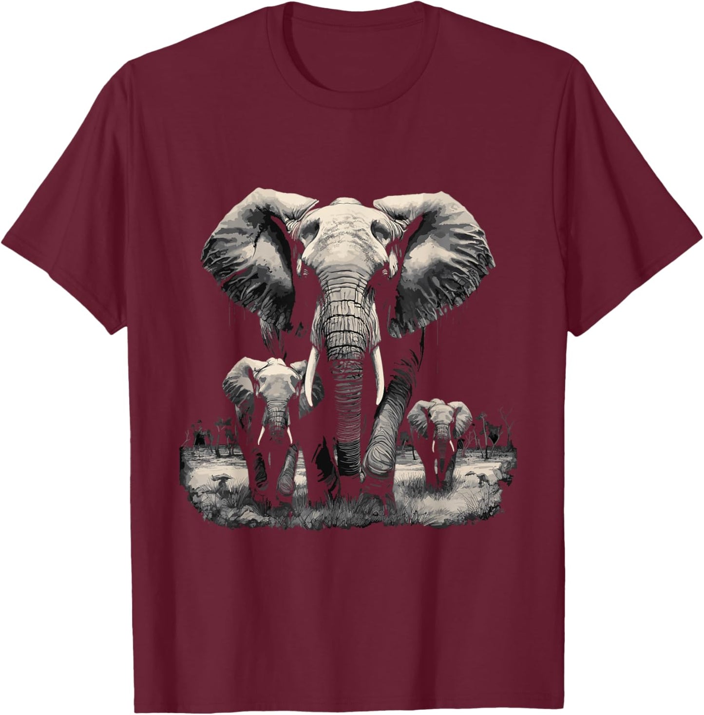 Elephant Family Elephant T-Shirt - T-Shirt | Maroon