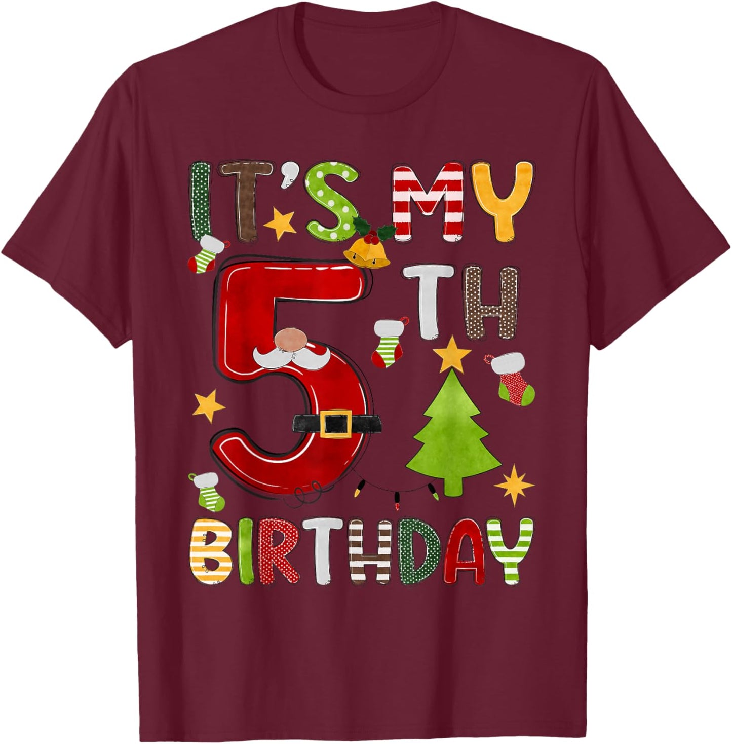 It's My 5th Birthday Boys 5 Years Old Kids Christmas Pajama T-Shirt - T-Shirt | Maroon
