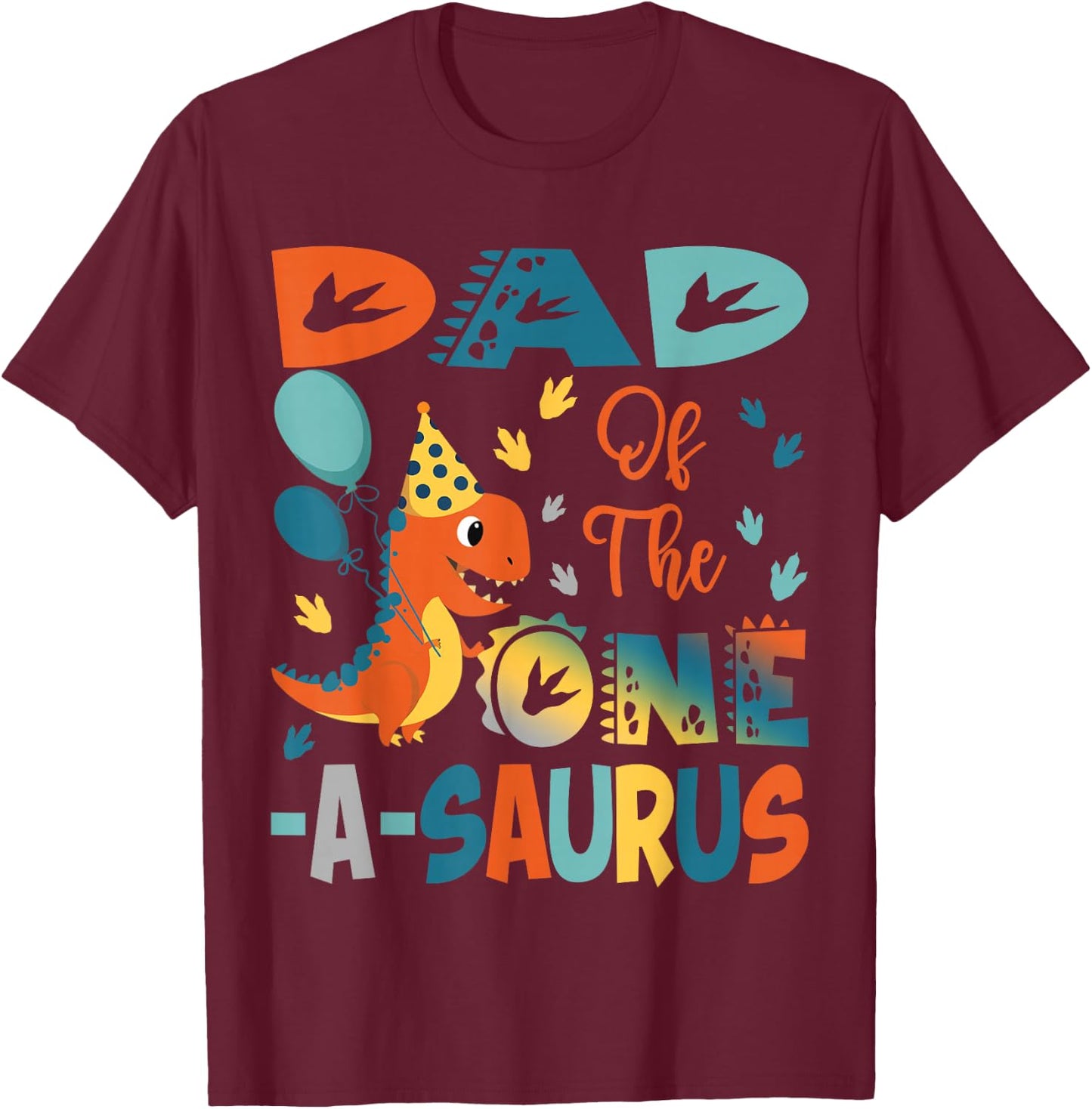 Dad Of The One-A-Saurus 2Nd Birthday Dinosaur Party T-Shirt - T-Shirt | Maroon