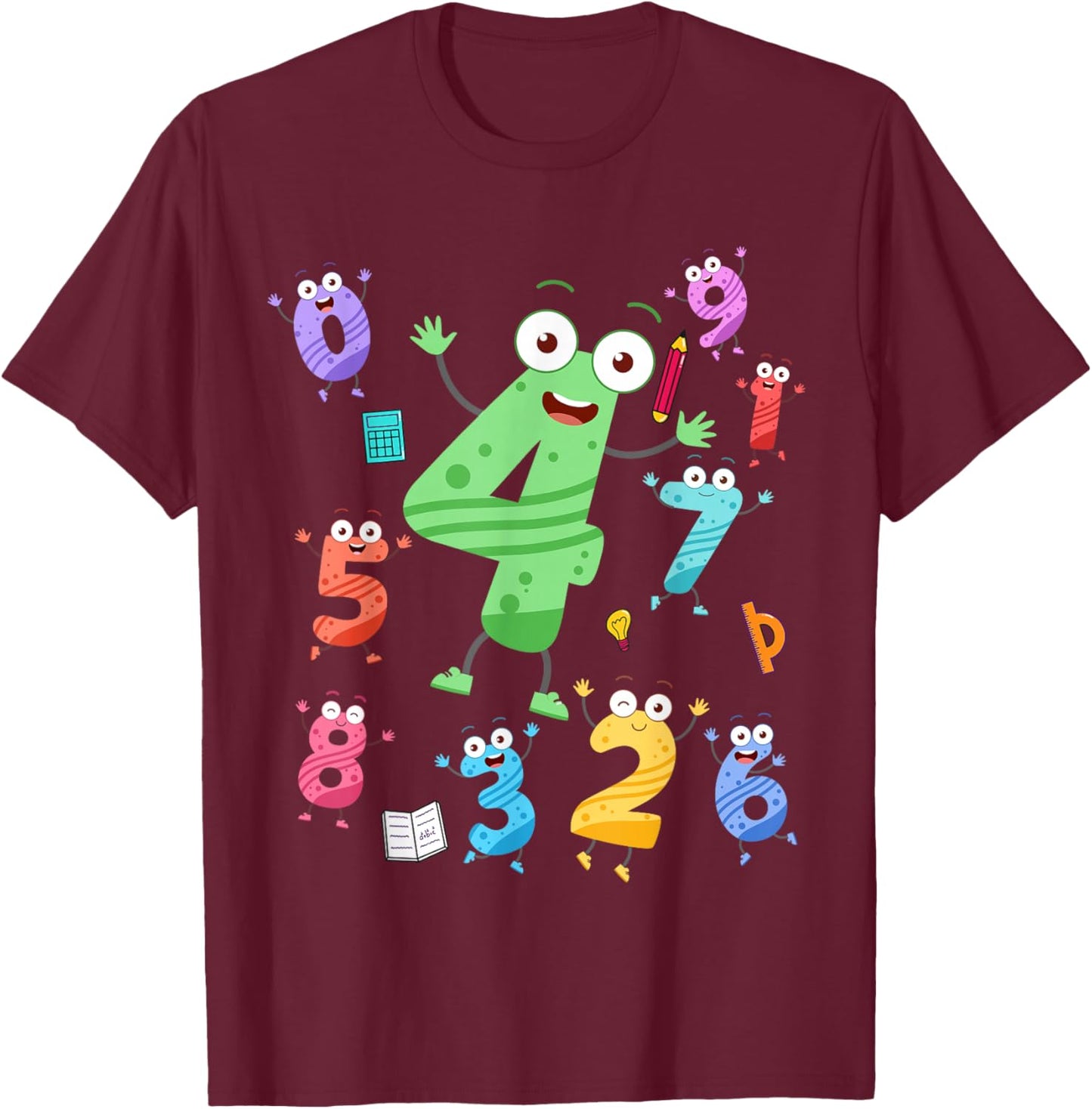 Maths Day Number Costume With Number 4 Idea For Kids Number T-Shirt - T-Shirt | Maroon