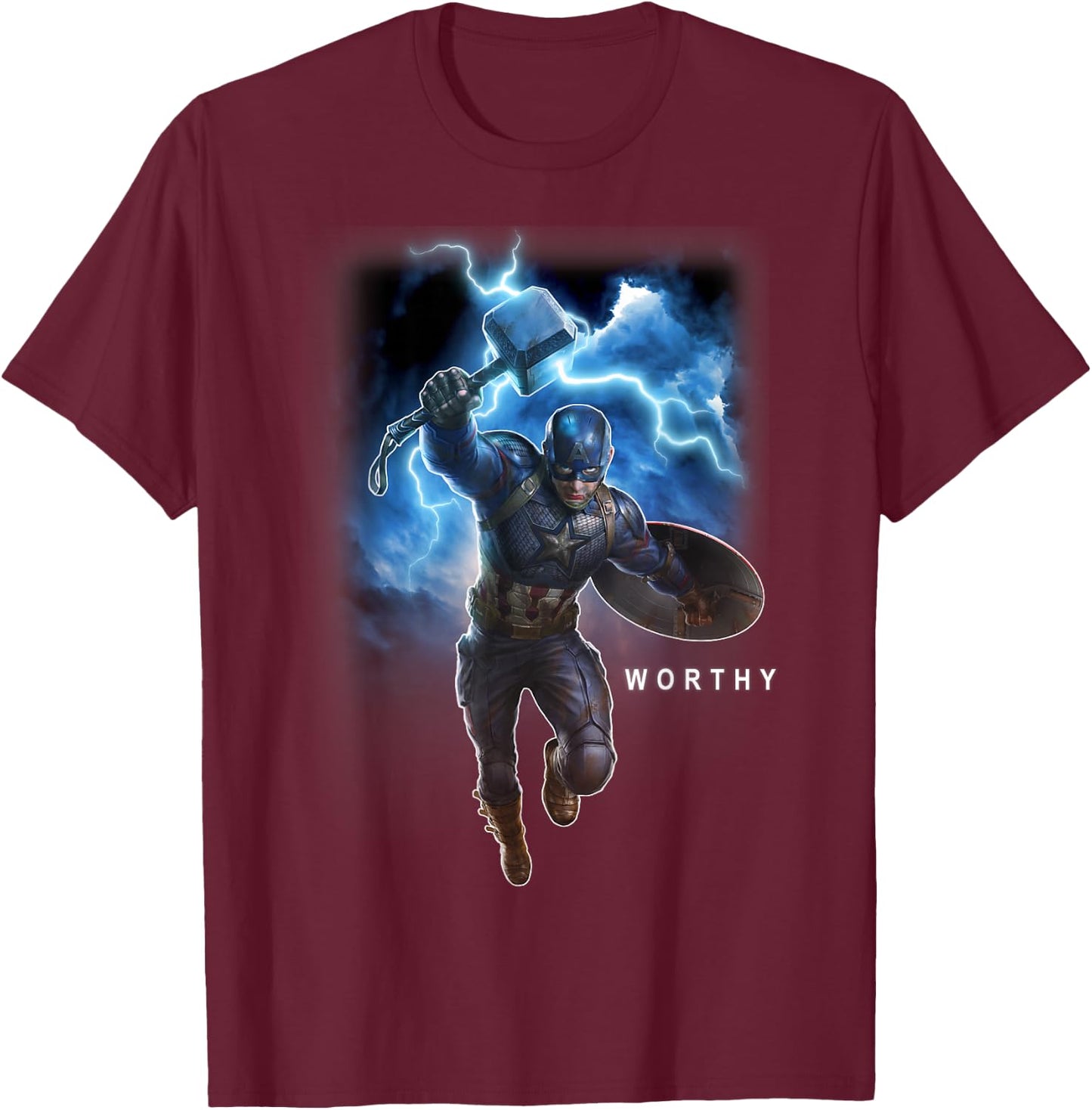 Marvel Avengers Endgame Captain America Worthy Action Pose T-Shirt - T-Shirt | Maroon