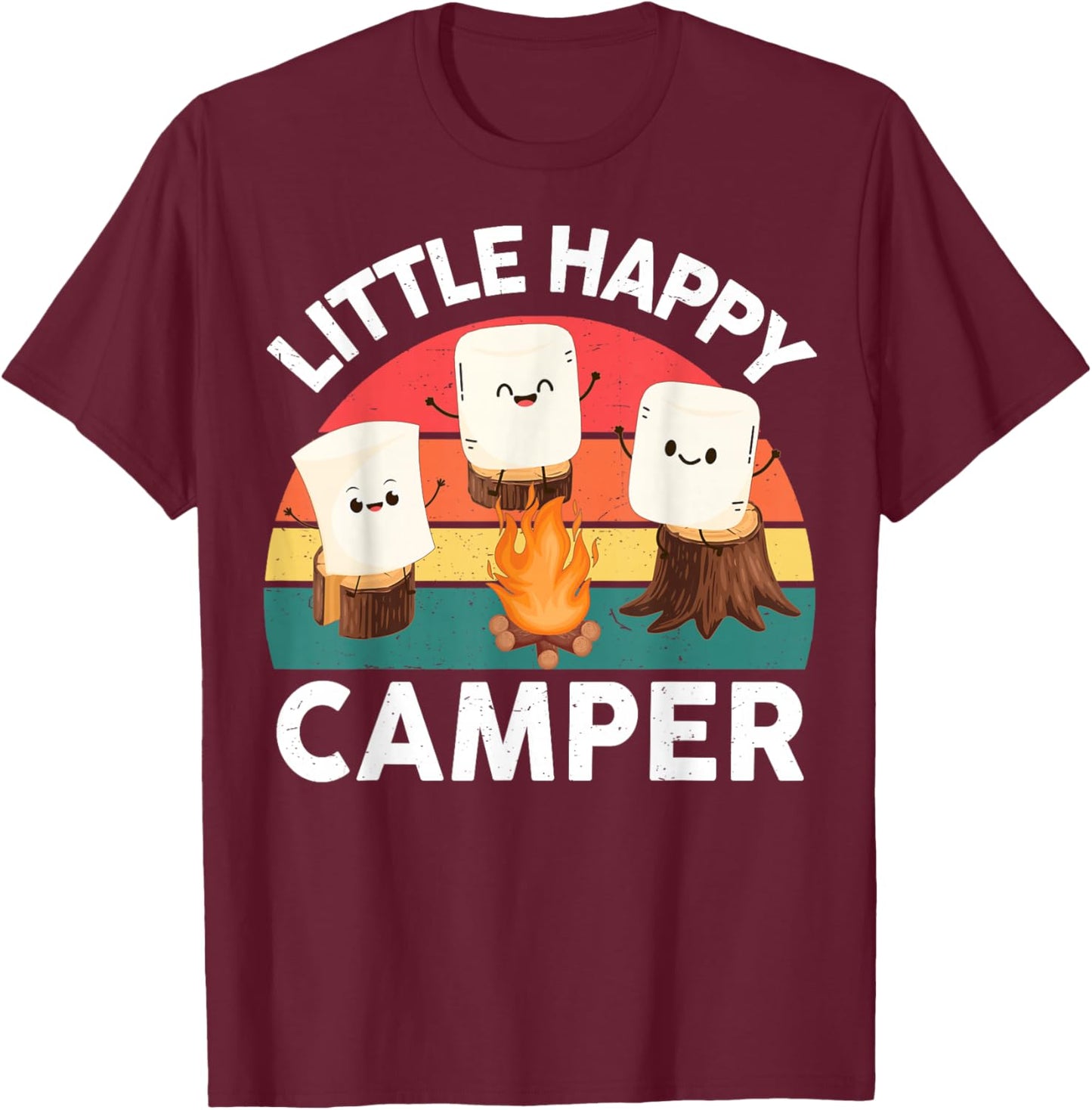 Happy Marshmallow Camper-Shirt Kids Toddler Boy Cute Camping T-Shirt - T-Shirt | Maroon