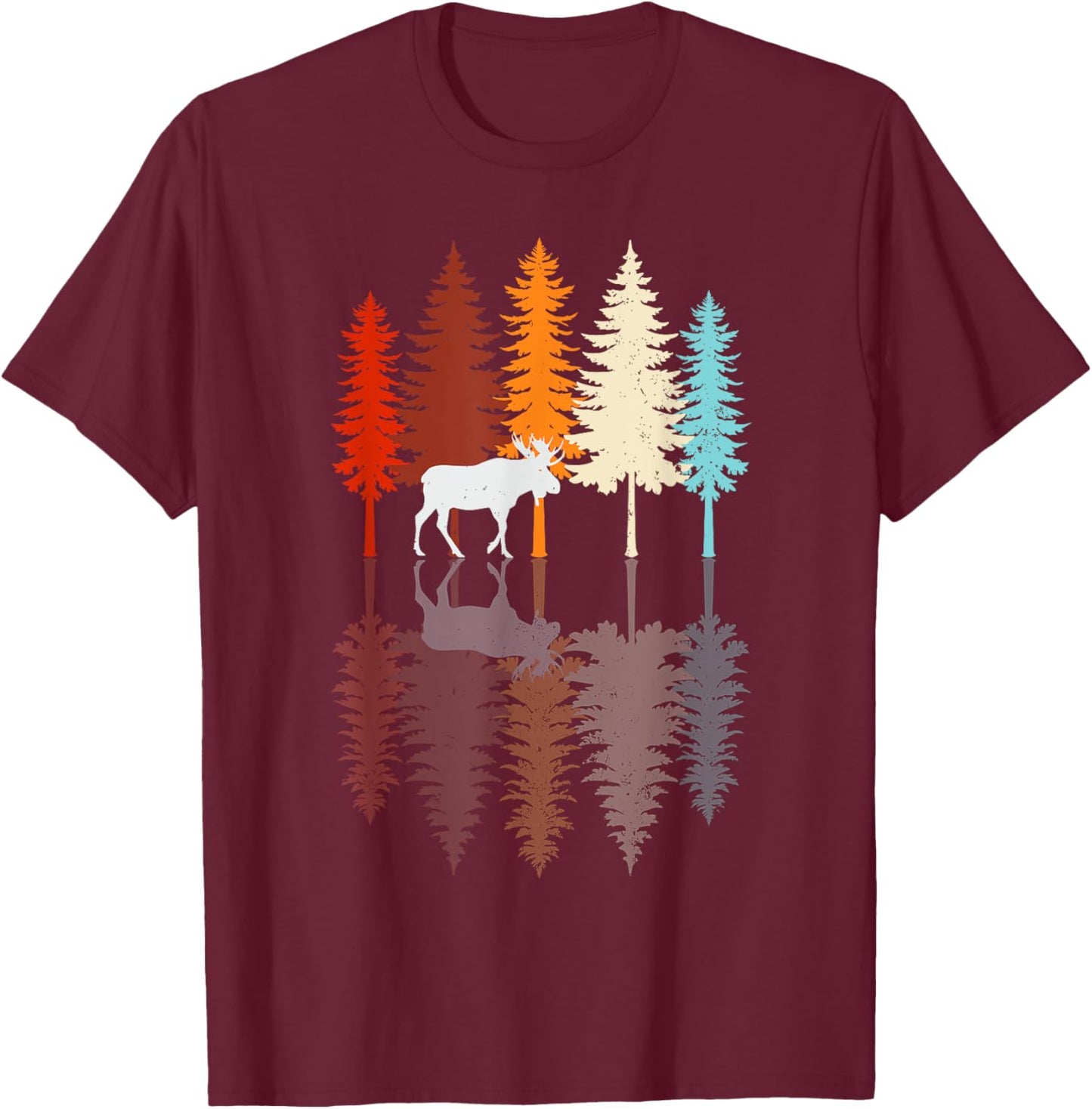 Retro Reflection Vintage Forest Elk Moose T-Shirt - T-Shirt | Maroon