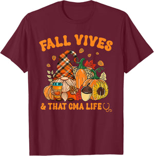 Fall Vibes & That CMA Life Gnome Autumn Fall Leaves T-Shirt - T-Shirt | Maroon