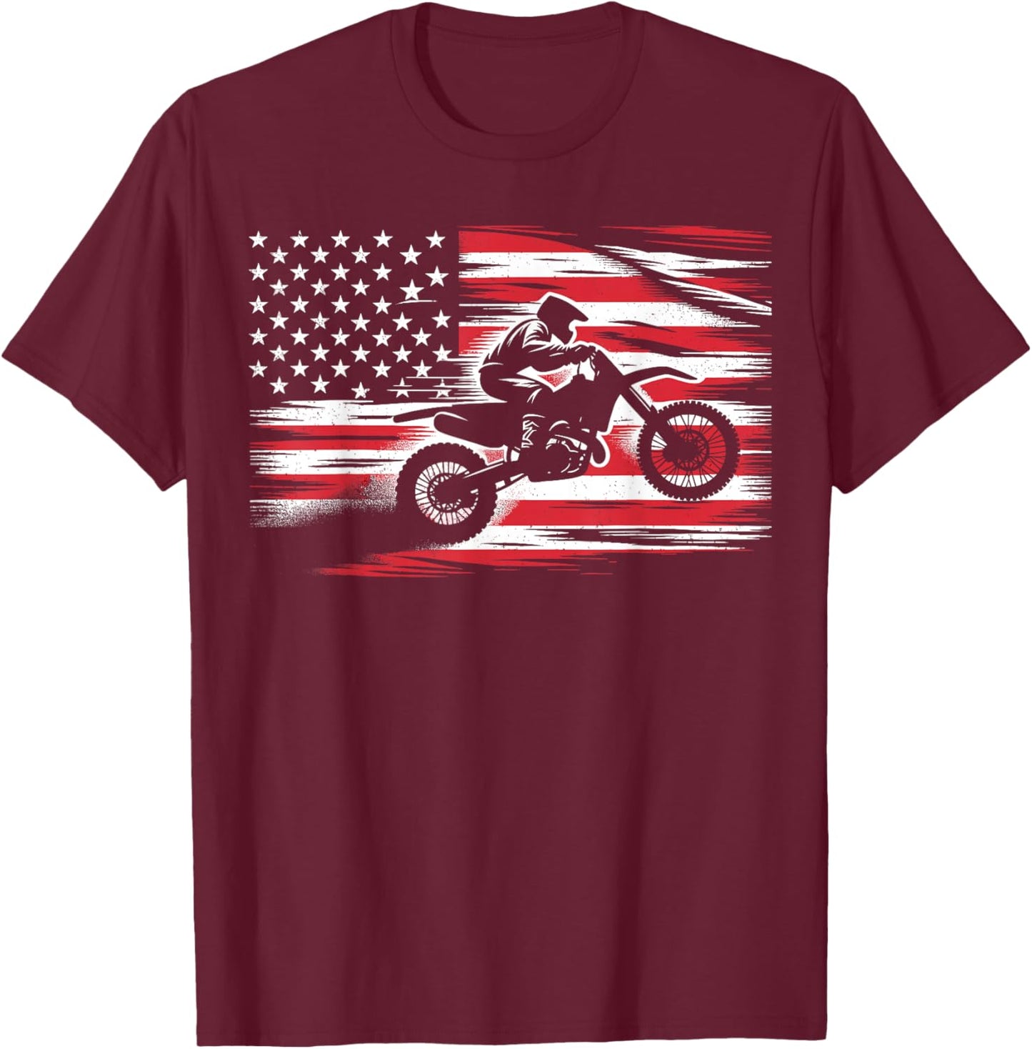 Dirt Bike American Flag Motocross Biker 4th of July T-Shirt - T-Shirt | Maroon