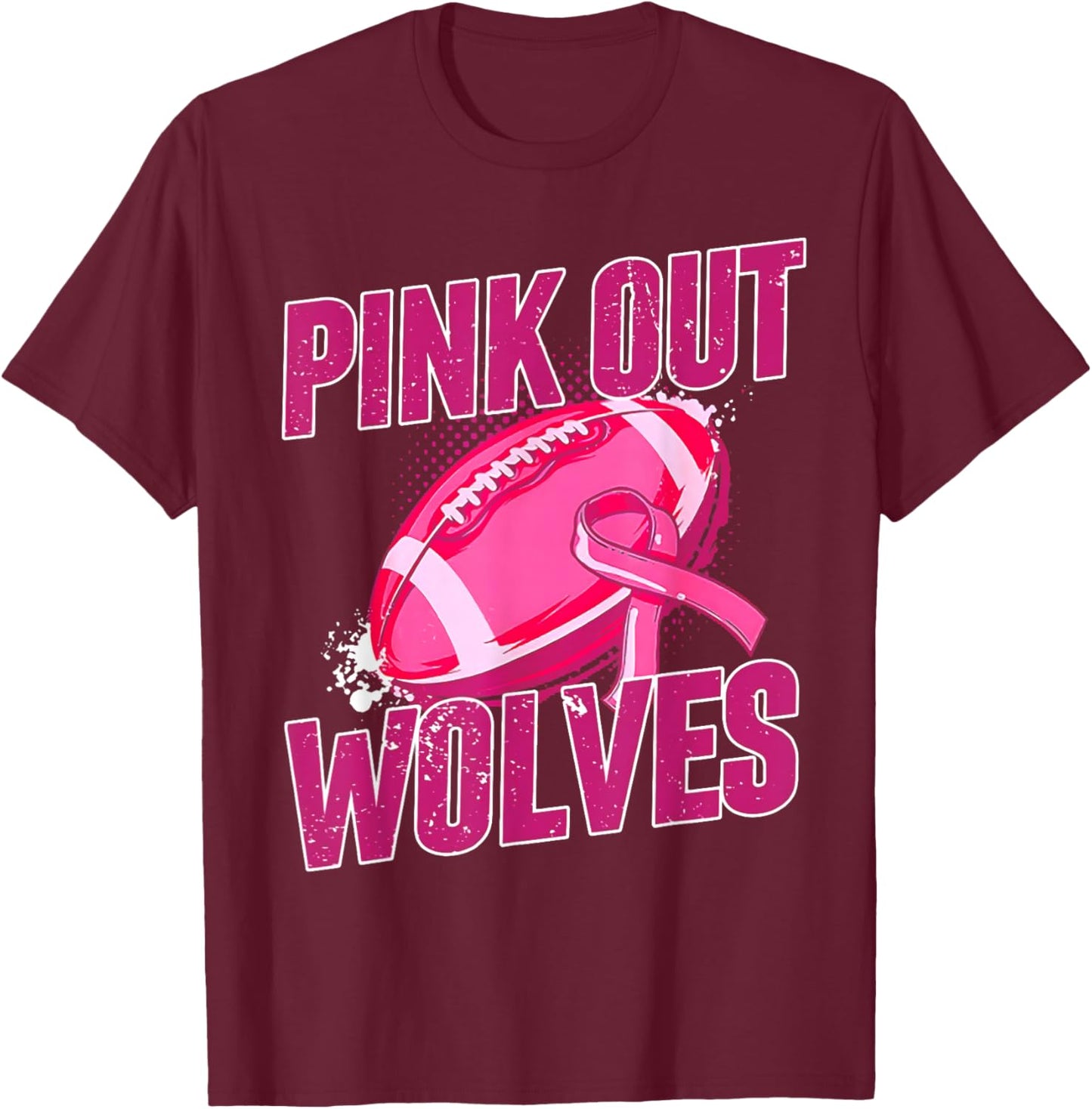 Wolves Pink Out Football Tackle Breast Cancer T-Shirt - T-Shirt | Maroon