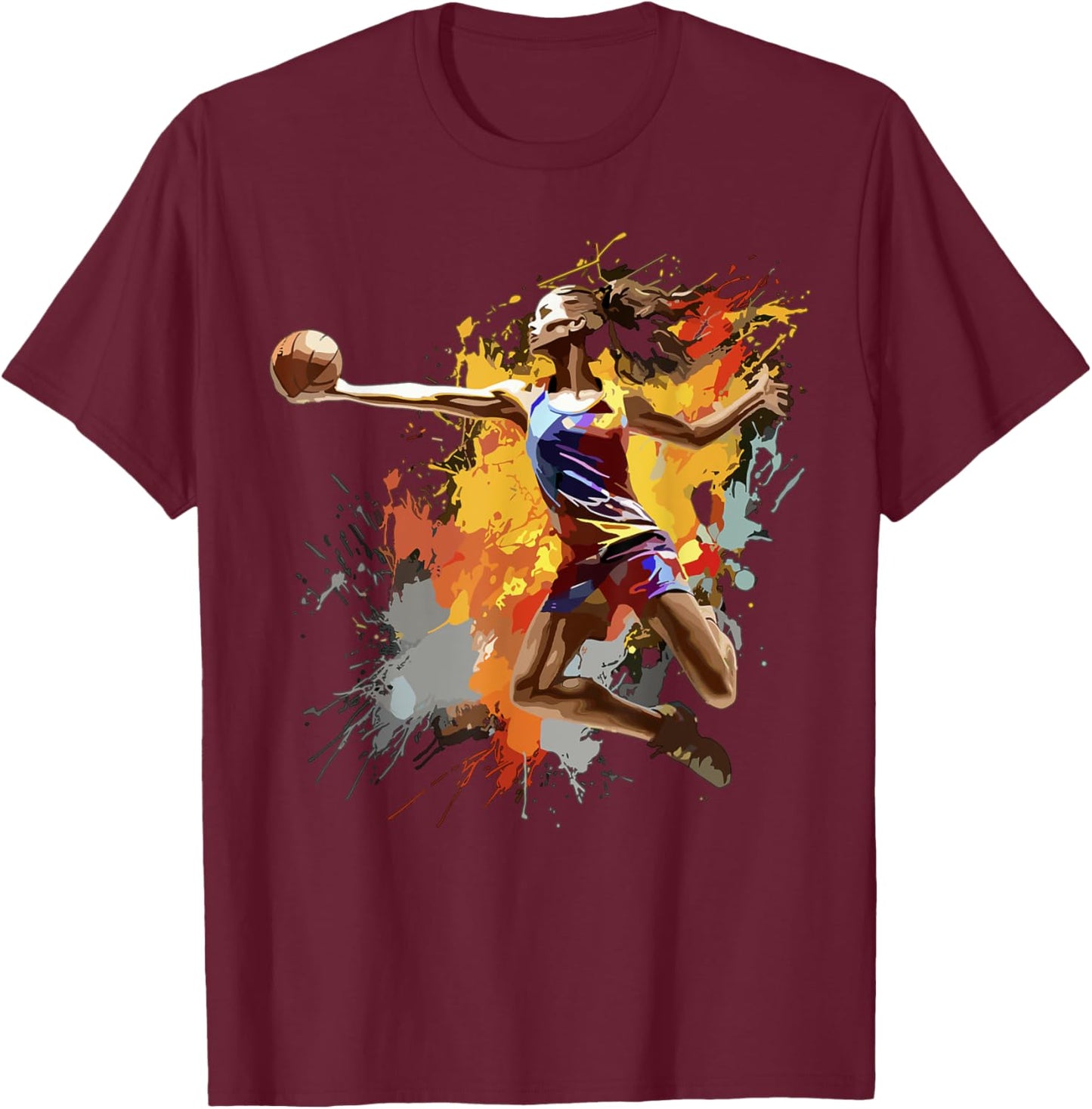 Basketball player woman paint splash women's basketball T-Shirt - T-Shirt | Maroon