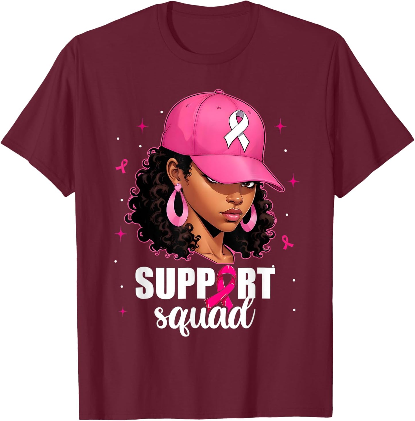 Support Squad Breast Cancer Awareness Black Women Pink Girls T-Shirt - T-Shirt | Maroon