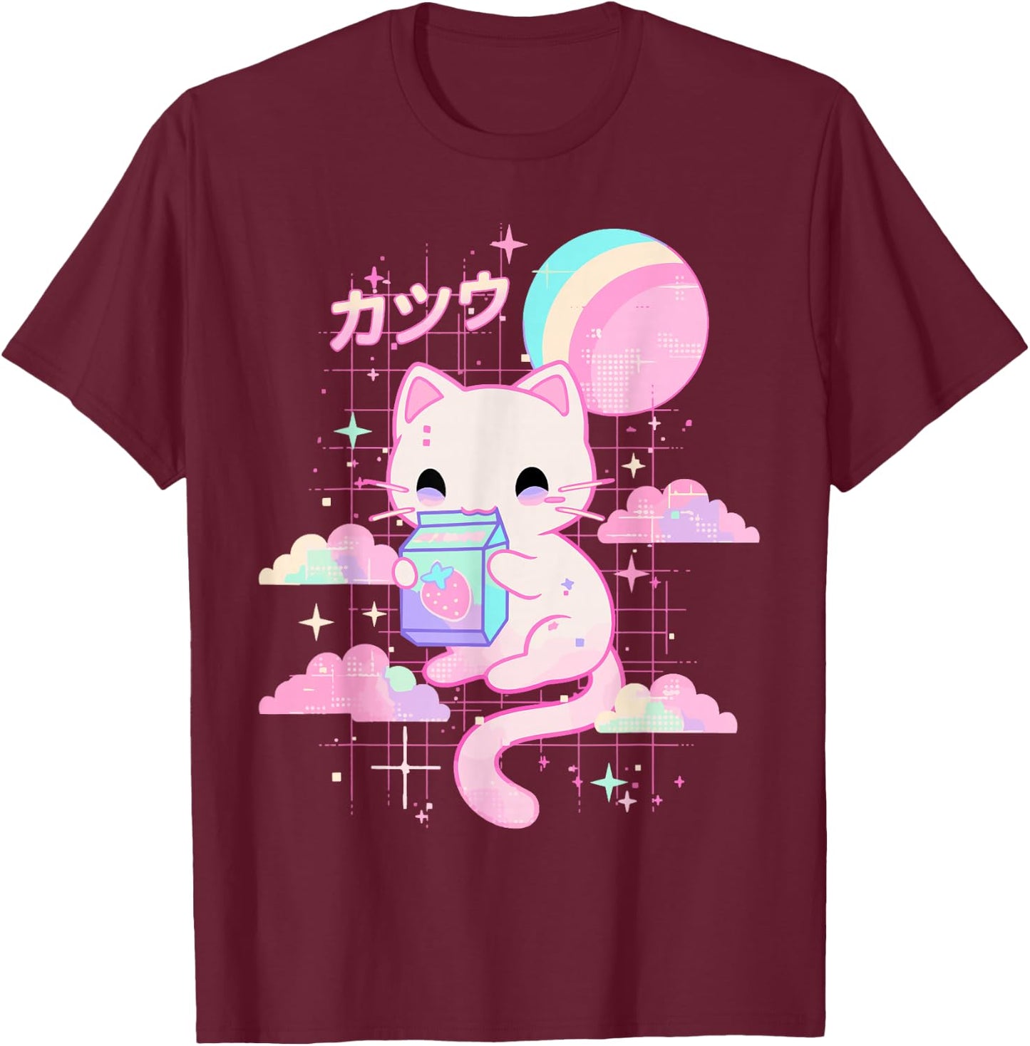 Cat Strawberry Milk Anime 90s Japanese Cat Japan T-Shirt - T-Shirt | Maroon