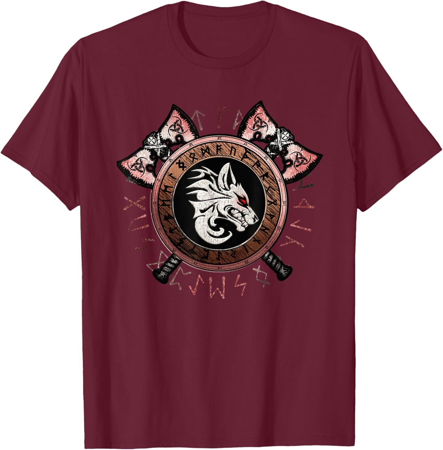 Cool Viking Fenrir Emblem: Norse Mythology Wolf Wild Symbol T-Shirt - T-Shirt | Maroon