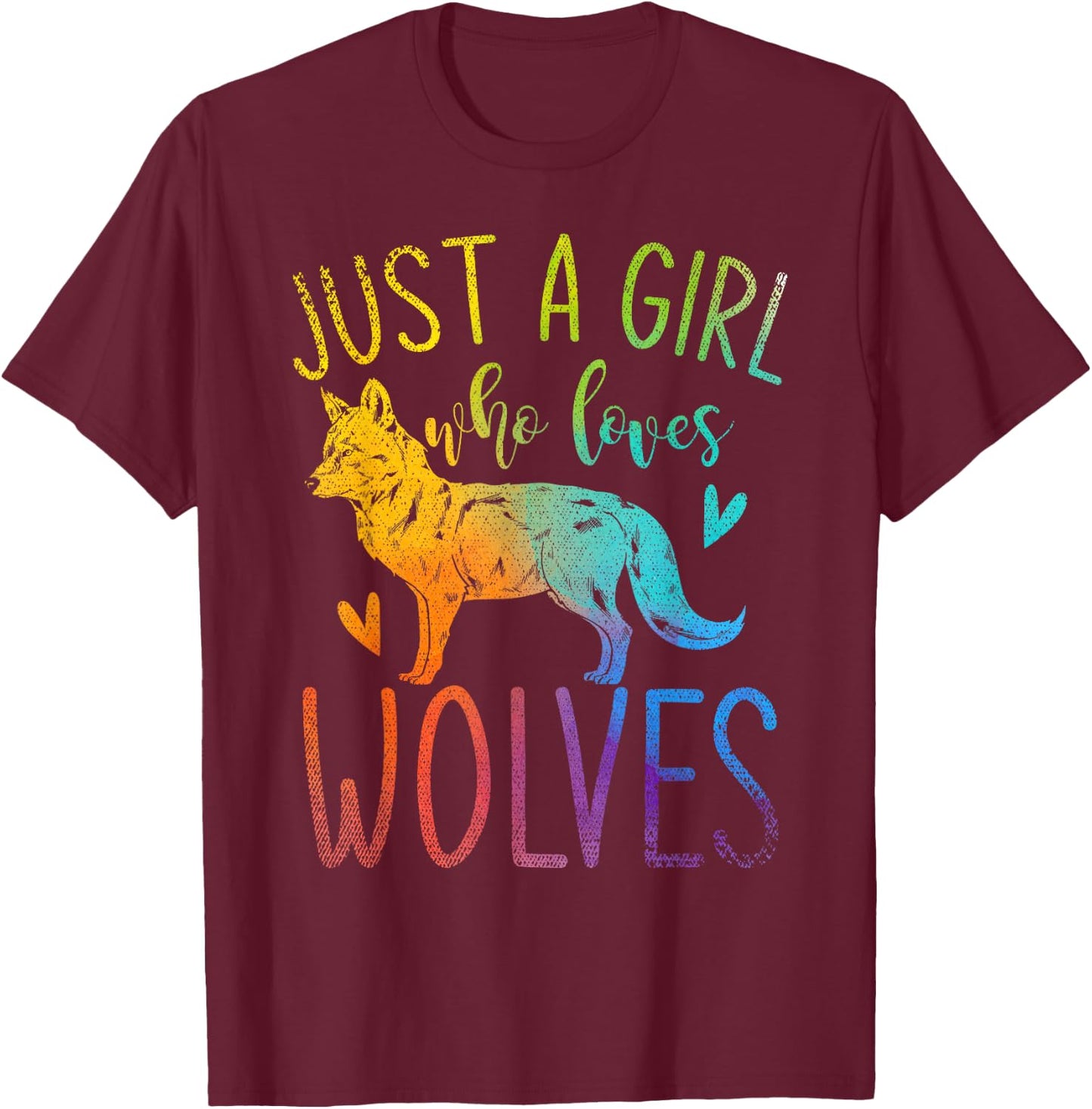 Nur ein Mädchen das Wolfe liebt Wildtier Colourful Wolf T-Shirt - T-Shirt | Maroon