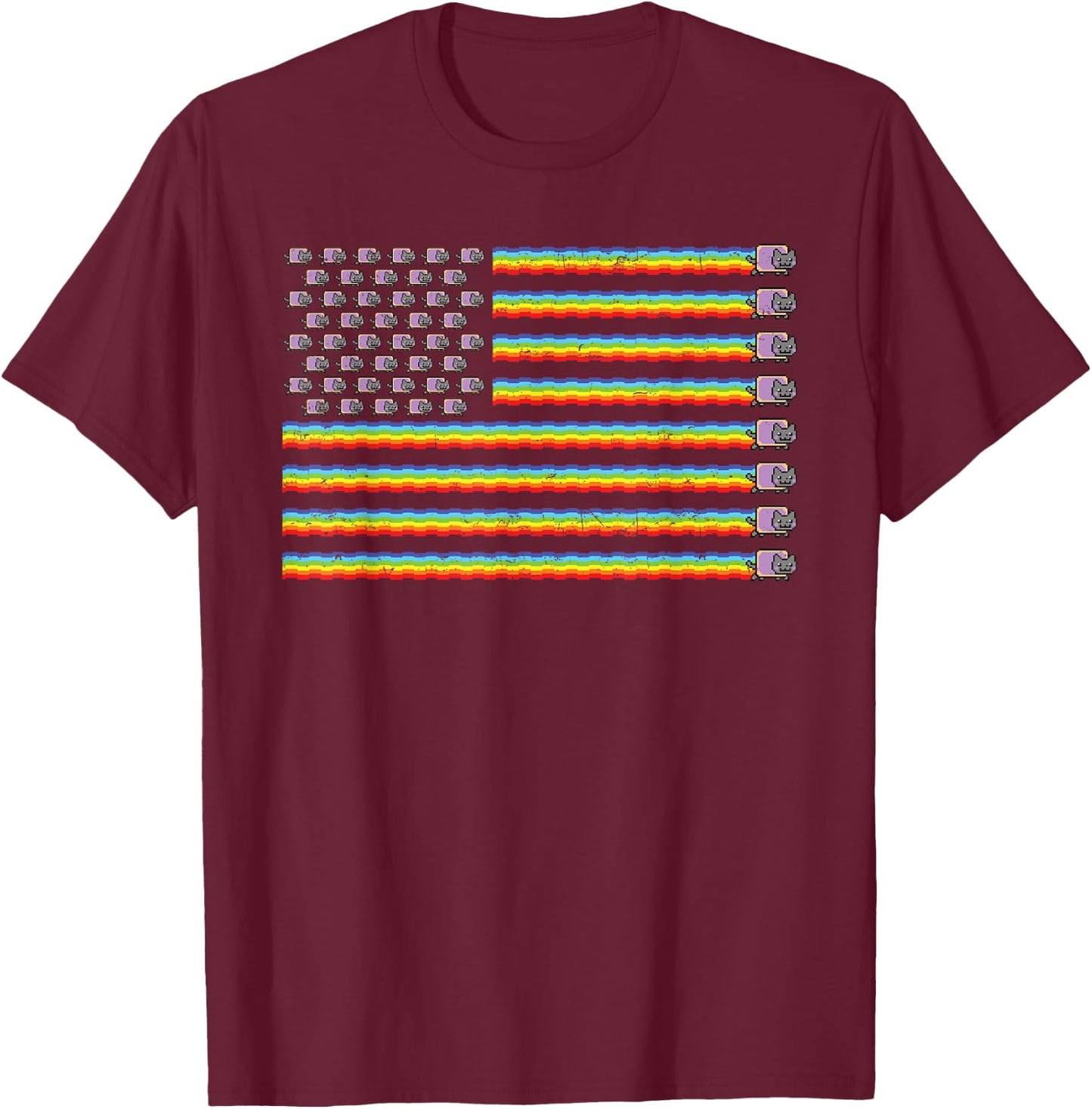 Poptart Rainbow USA American Flag Vintage T-Shirt - T-Shirt | Maroon